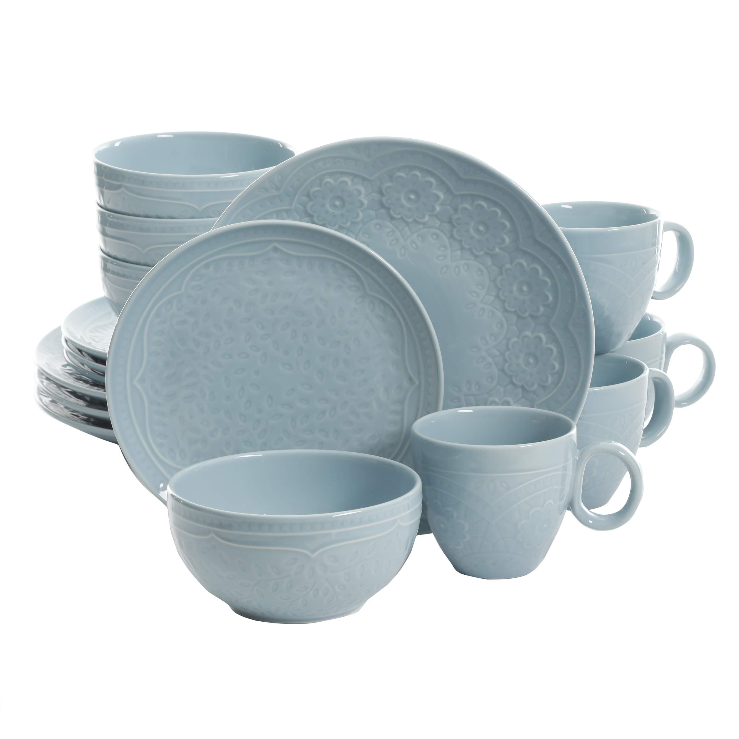 Gibson Elite Alemany Dinnerware Set, Aqua, Service for 4 (16pcs)