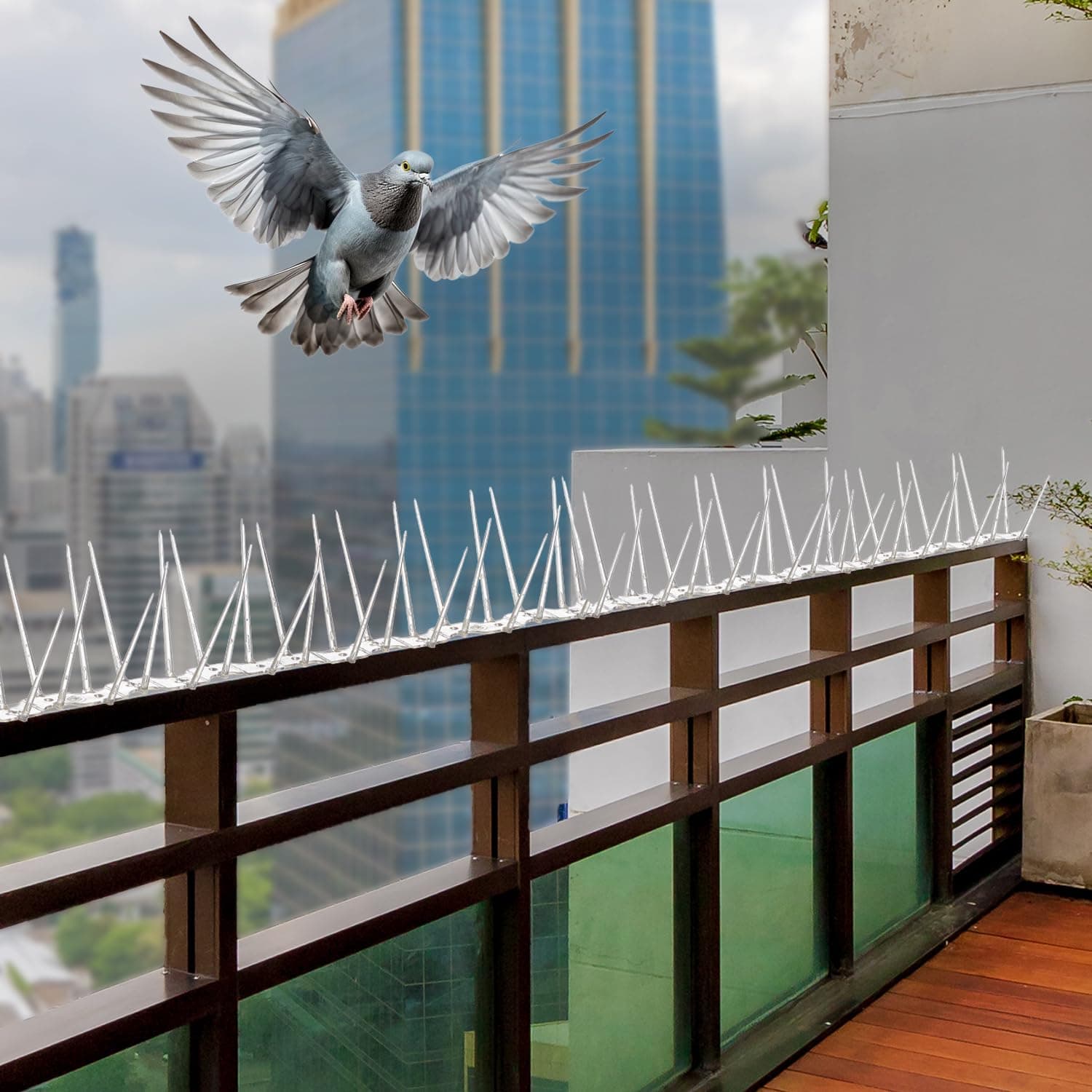 Amazon Brand - Solimo Bird and Pigeon Control Spikes | Weather Resistant | 13 in x 1 in x 3.7 in | Maintenance-Free (50 Pcs)