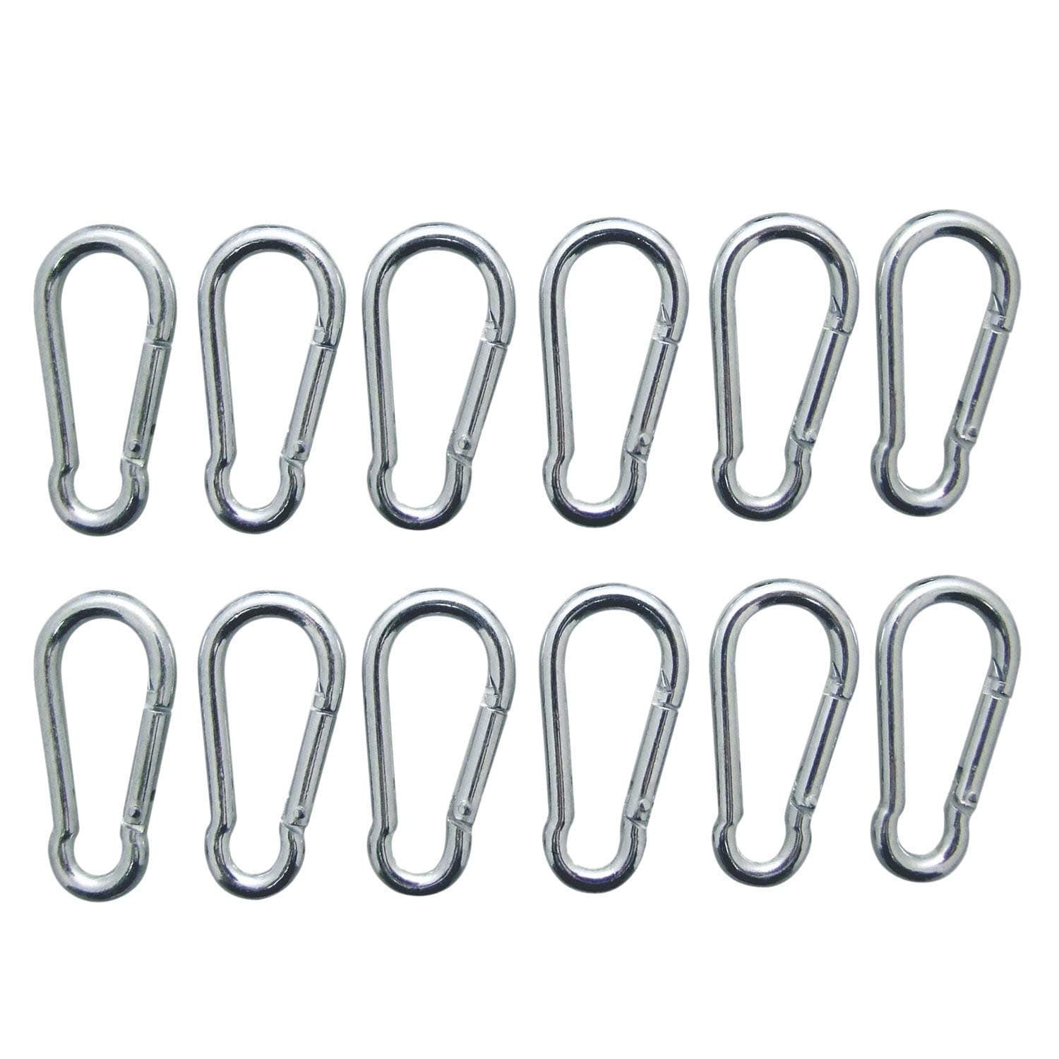 ESYN 12pcs Small Stainless Steel Carabiner Clips Snap Hooks Spring Loaded Camping 5x50mm