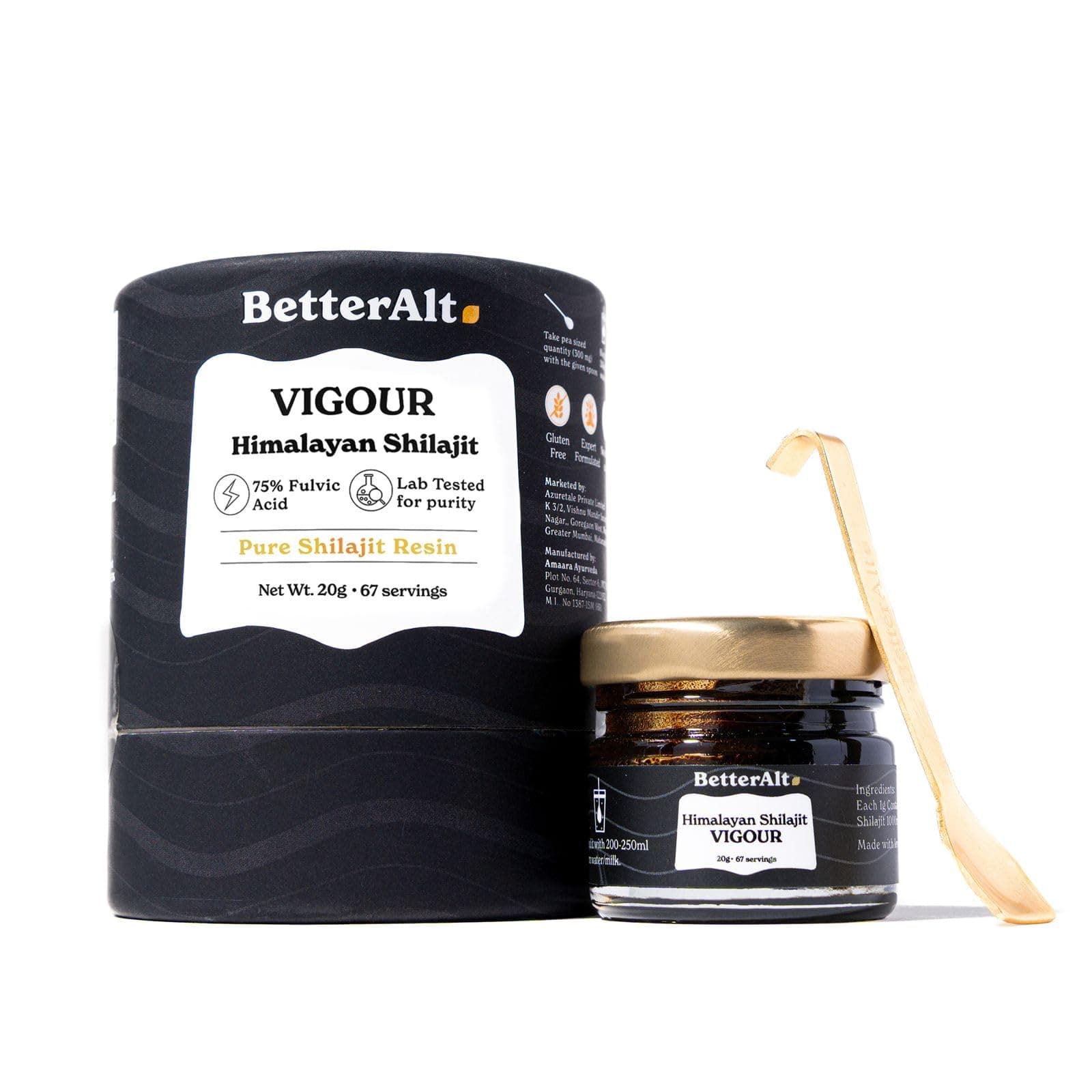 Better Alt Shilajit/Shilajeet Resin 20g, 300mg/serving| 100% Pure Himalayan Shilajit with 87 Trace Minerals| 100% Ayurvedic| Boosts Strength,Stamina & Energy| Helps muscle recovery|Rich in Fulvic Acid