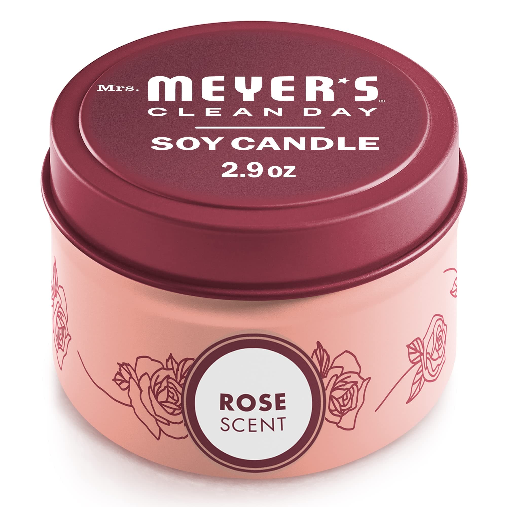 MRS. MEYER'S CLEAN DAY Soy Tin Candle, 12 Hour Burn Time, Made with Soy Wax and Essential Oils, Rose, 2.9 oz