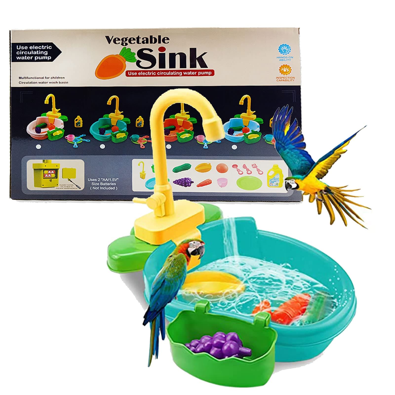 JZRH Parrot Bird Bathtub Pool,Bird Automatic Bathtub Swimming Bath Pool Toy with Faucet,Parrot Bird Shower Bathing Tub for Parakeets, Budgie, Cockatiel, Conure and Small Birds,Kids Toys