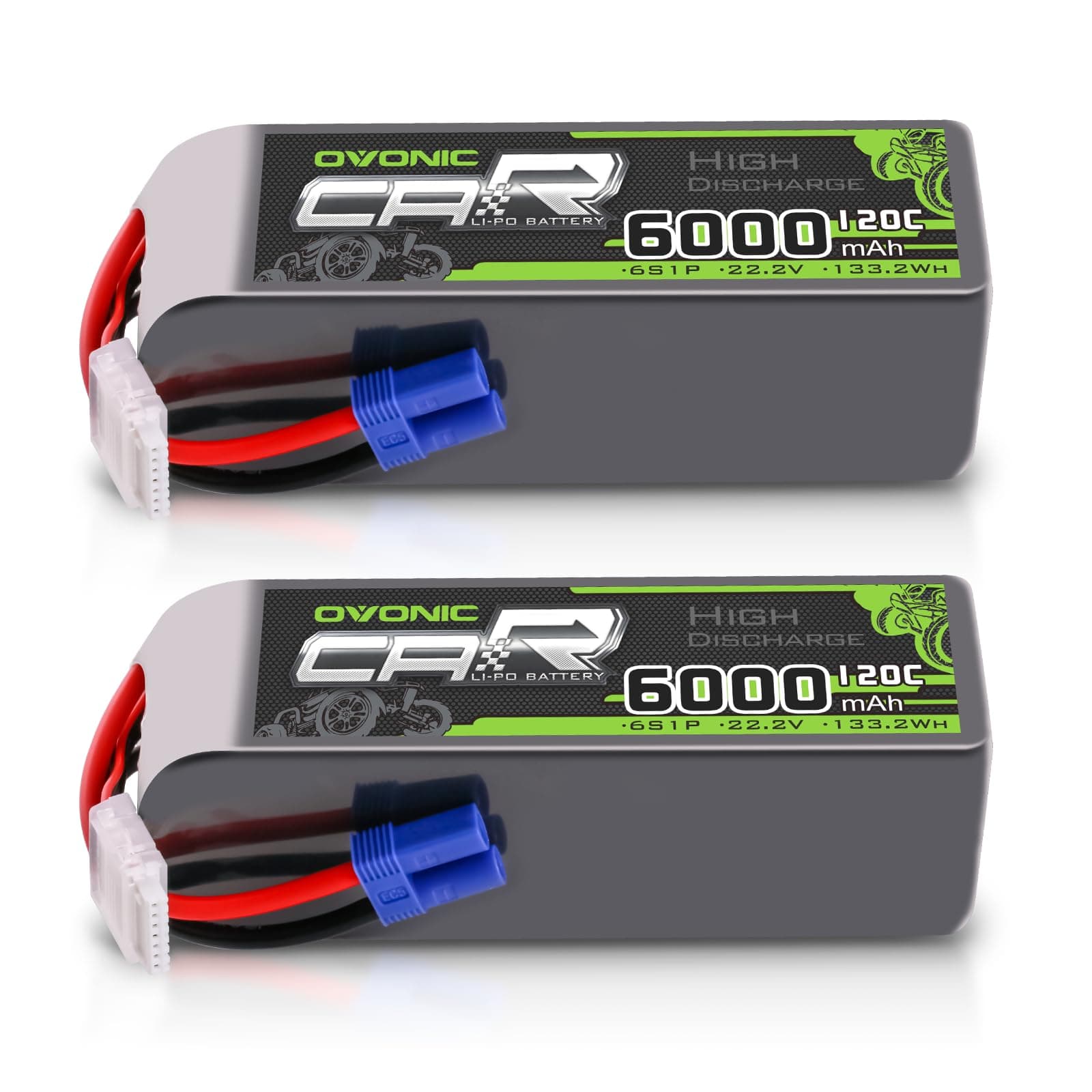 OVONIC 6S LiPo Battery 6000mAh 22.2V 120C RC Battery with EC5 Connector (2 Pack)