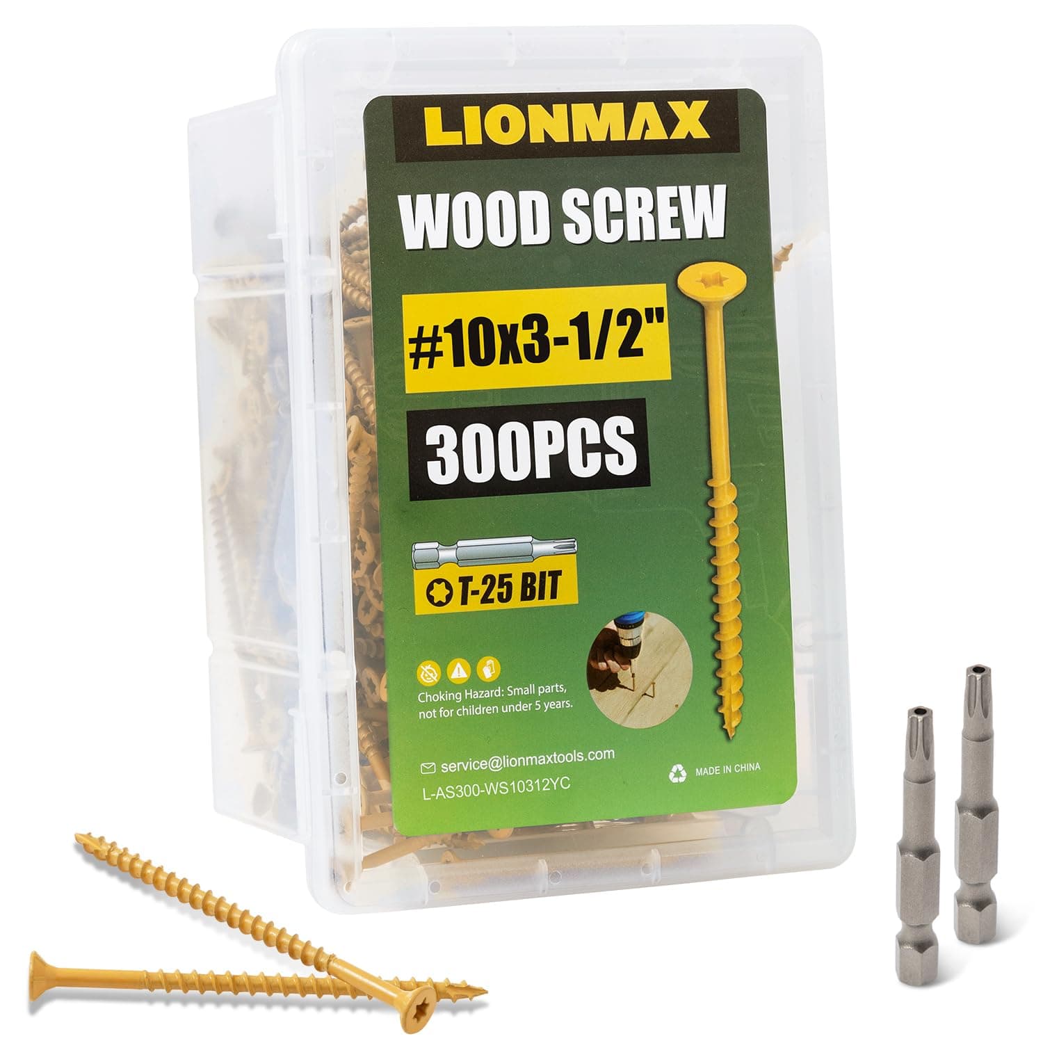 LIONMAX Deck Screws 3-1/2 Inch, Wood Screws #10 x 3-1/2", 300 PCS, Rust Resistant, Exterior Epoxy Coated for Outdoor/Fence, Torx/Star Drive Head, T25 Star Bit Included, Tan