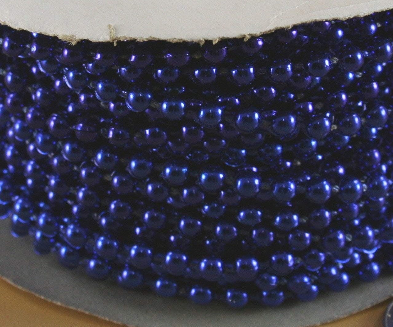 4mm Faux Pearl Plastic Beads on a String Craft Roll Metallic Royal Blue
