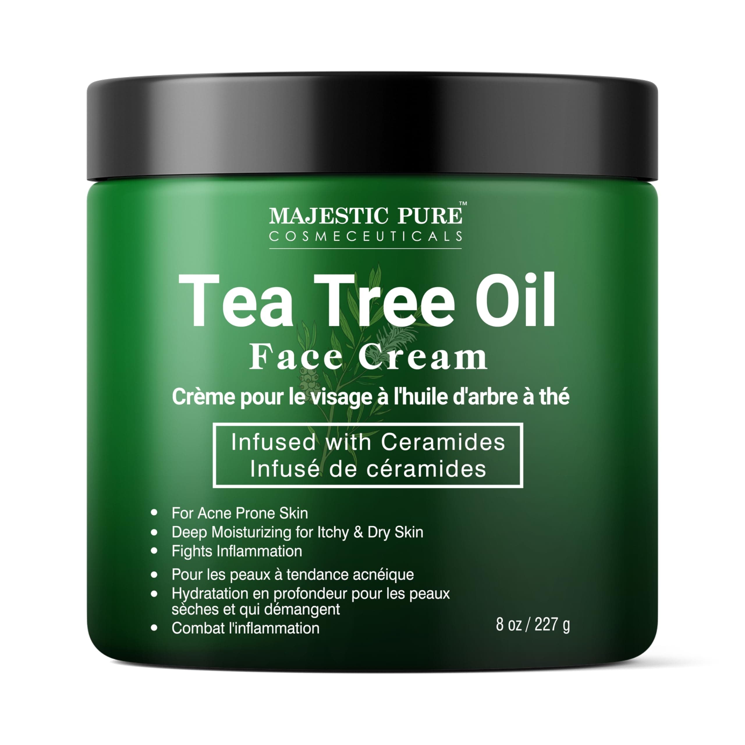 Majestic Pure Tea Tree Oil Face Cream | Cream for Dry & Itchy Skin, Acne, Scar, Day & Night Moisturizer Face Cream for Women & Men | 8 Oz