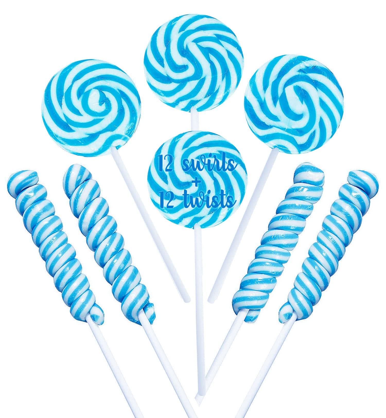 Blue Swirl And Twisty Lollipops - 24 Suckers Individually Wrapped