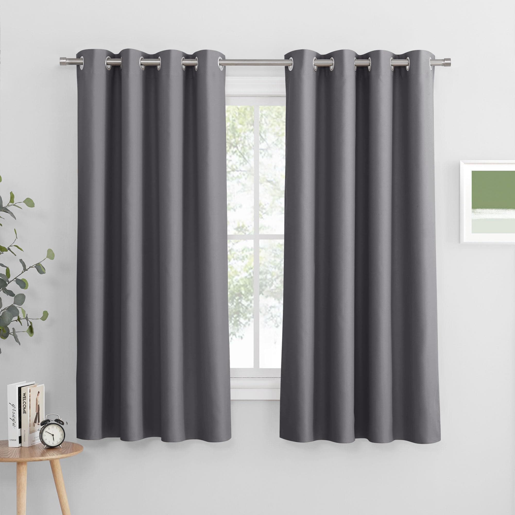 PONY DANCE Grey Blackout Thermal Insulated Curtains for Bedroom, 46 x 54 Inch Short Eyelet Curtains & Drapes, Soft Black Out 2 Panels for Window Living Room/Kitchen