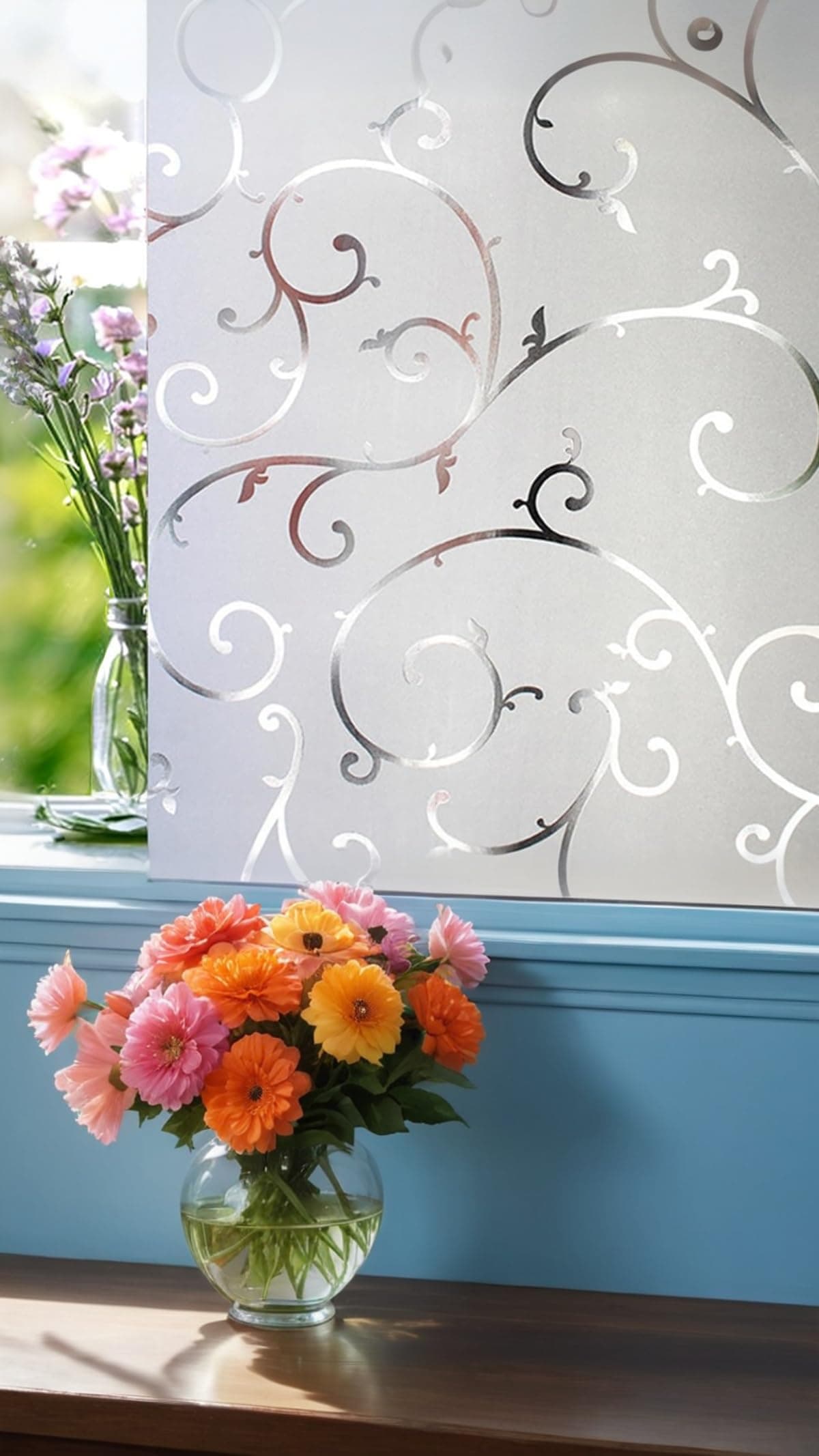 Sweet seven Frosted Stained Glass Window Film - Static Cling, No-Adhesive, Privacy Film - Decorative Window Covering (60 x 100cm)