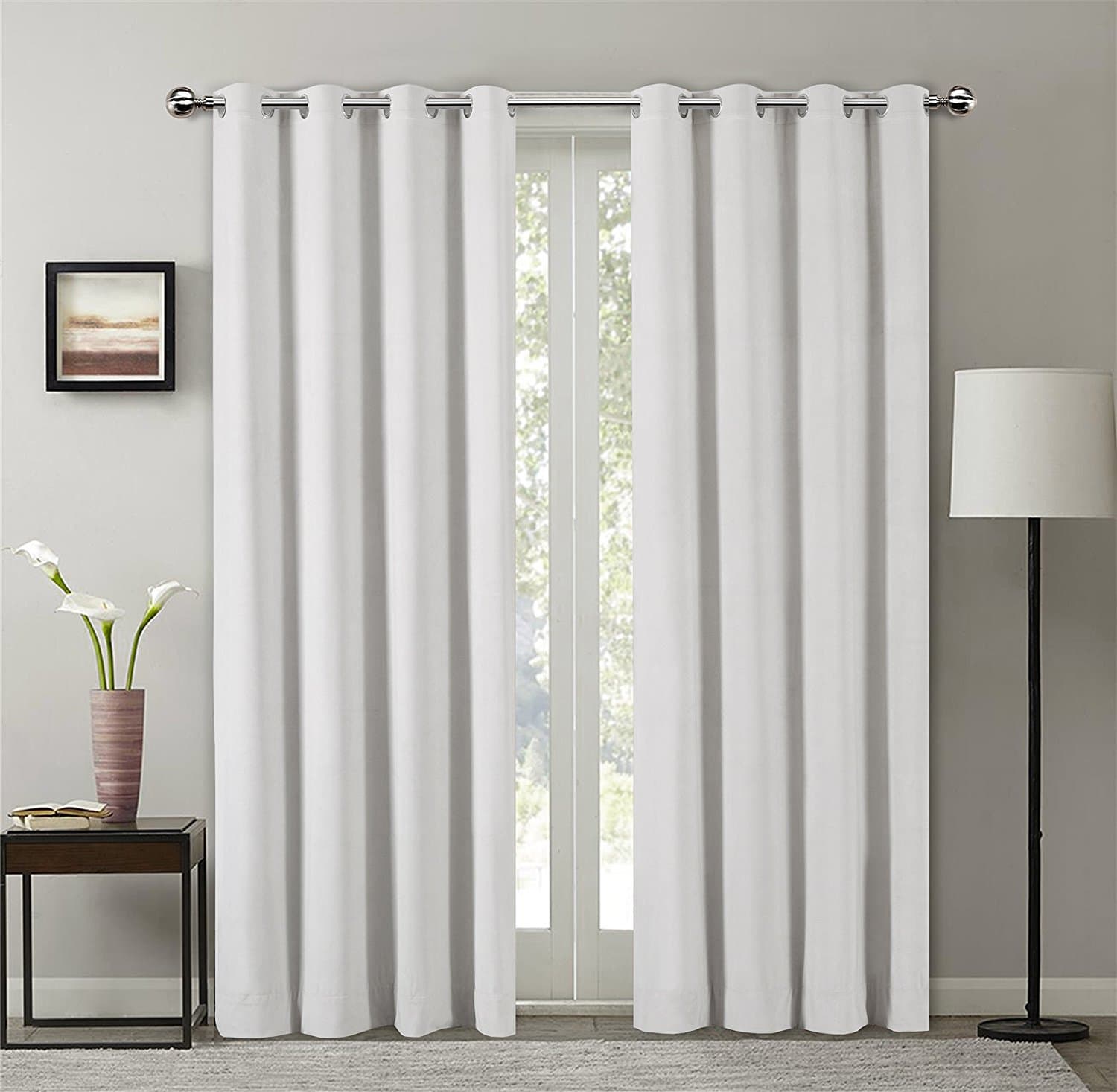SeeSaw Home Supersoft Solid Grommet/Eyelet Top Thermal Insulated Eco-Friendly Heavy Velvet Window Curtain Drapes, Off White, 50W by 63L inch,1 Panel