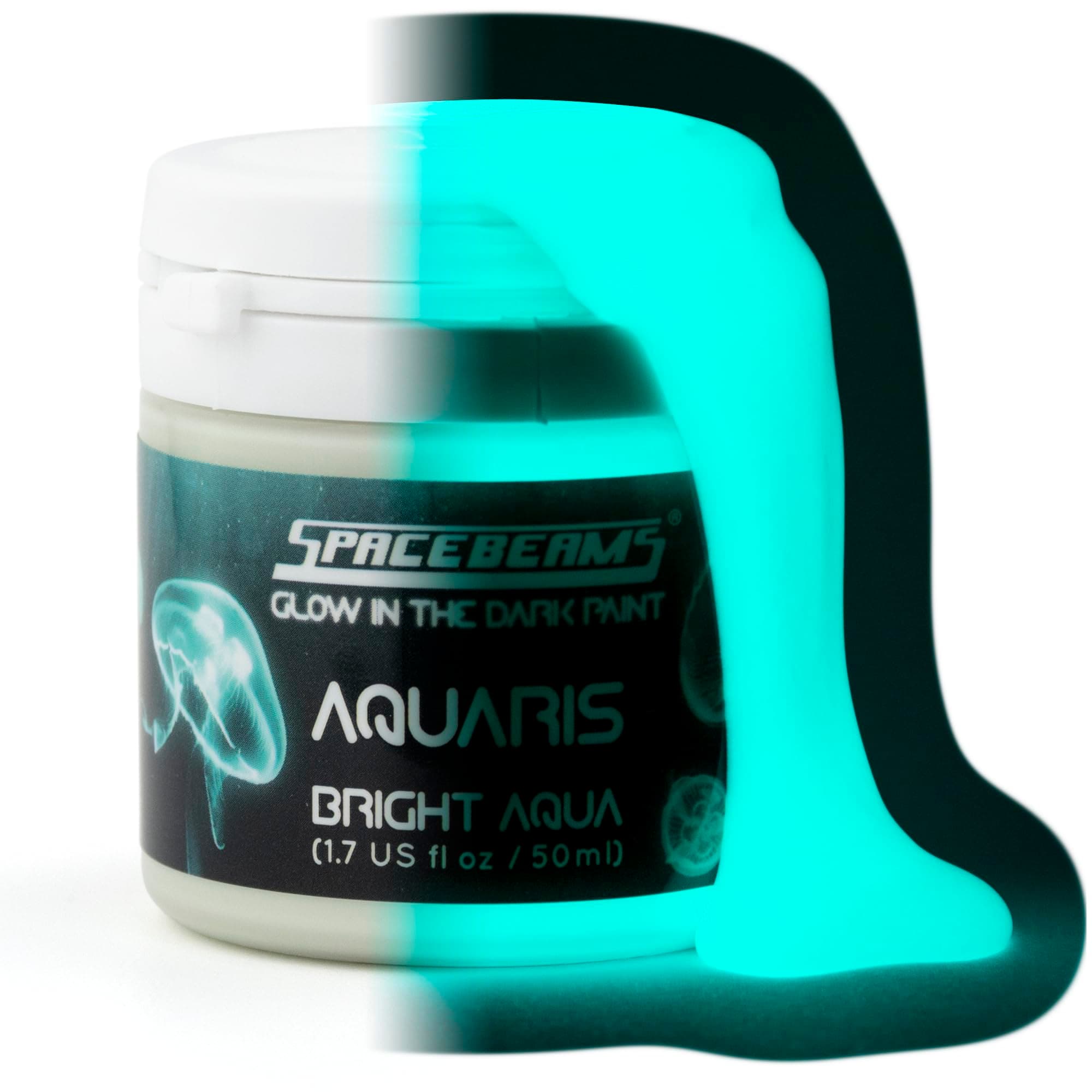 SpaceBeams Aquaris Glow in the Dark Paint (50ml) Bright Aqua Glow (Light Blue/Turquoise), Non-Toxic, Water Based