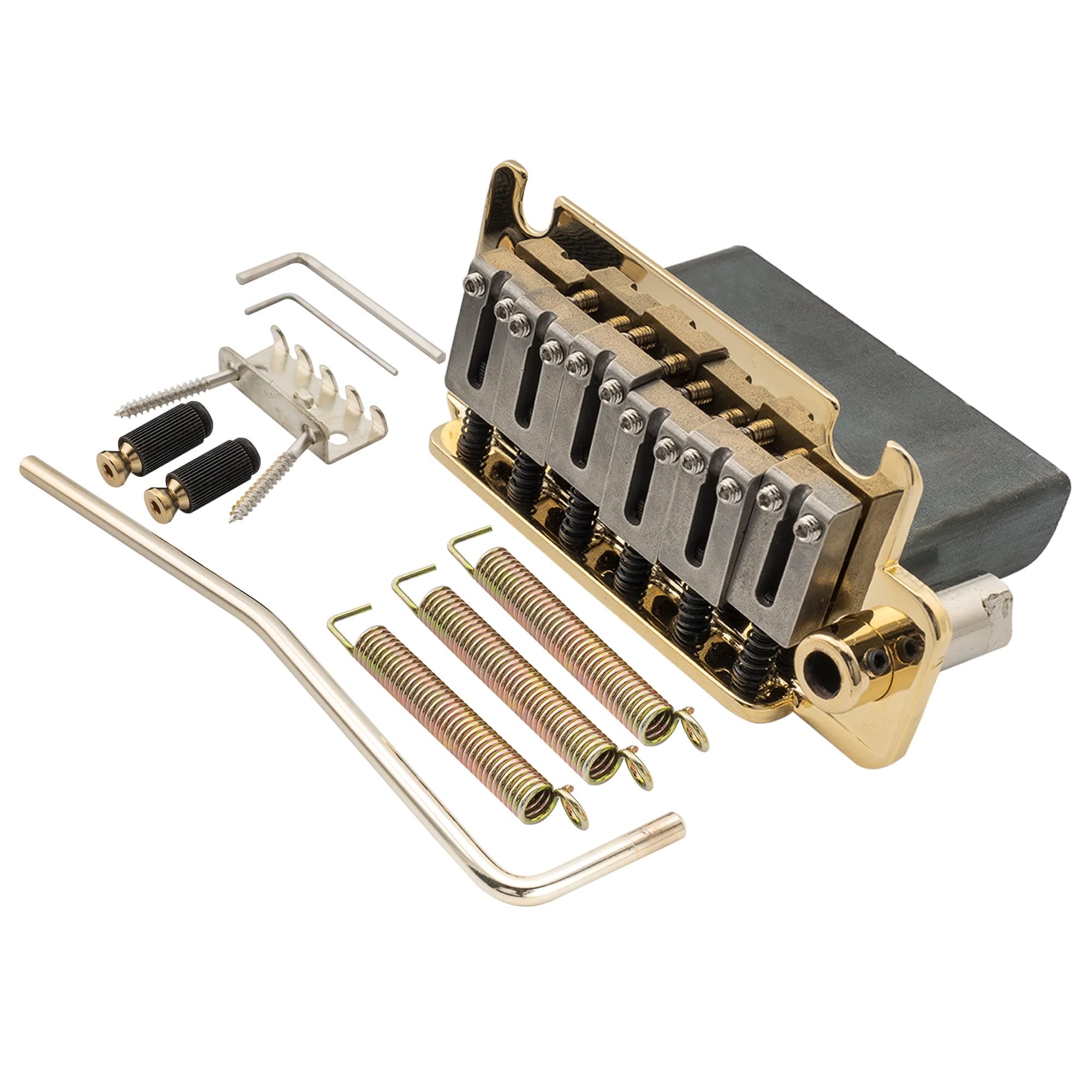 Musiclily Pro 52.5mm 2-Point Guitar Tremolo Bridge with Steel Saddles Steel Block for American Strat Electric Guitar, Gold