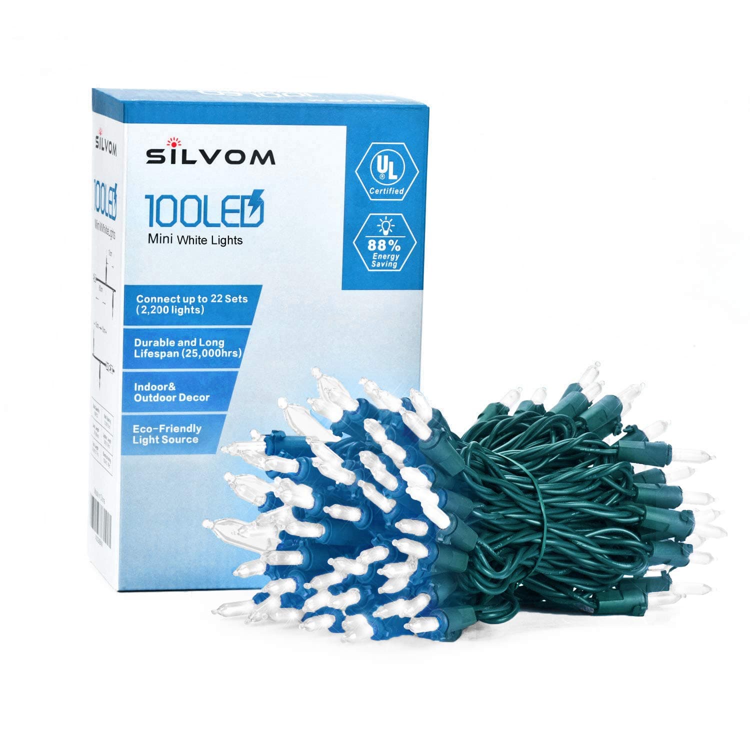 Silvom White Christmas Lights, 100 LED Tree Lights, 33ft Xmas Christmas Lights, 120V UL Certified Indoor & Outdoor String Lights for Christmas, Party, Wedding, Patio, Garden, Fence, Holiday Decoration