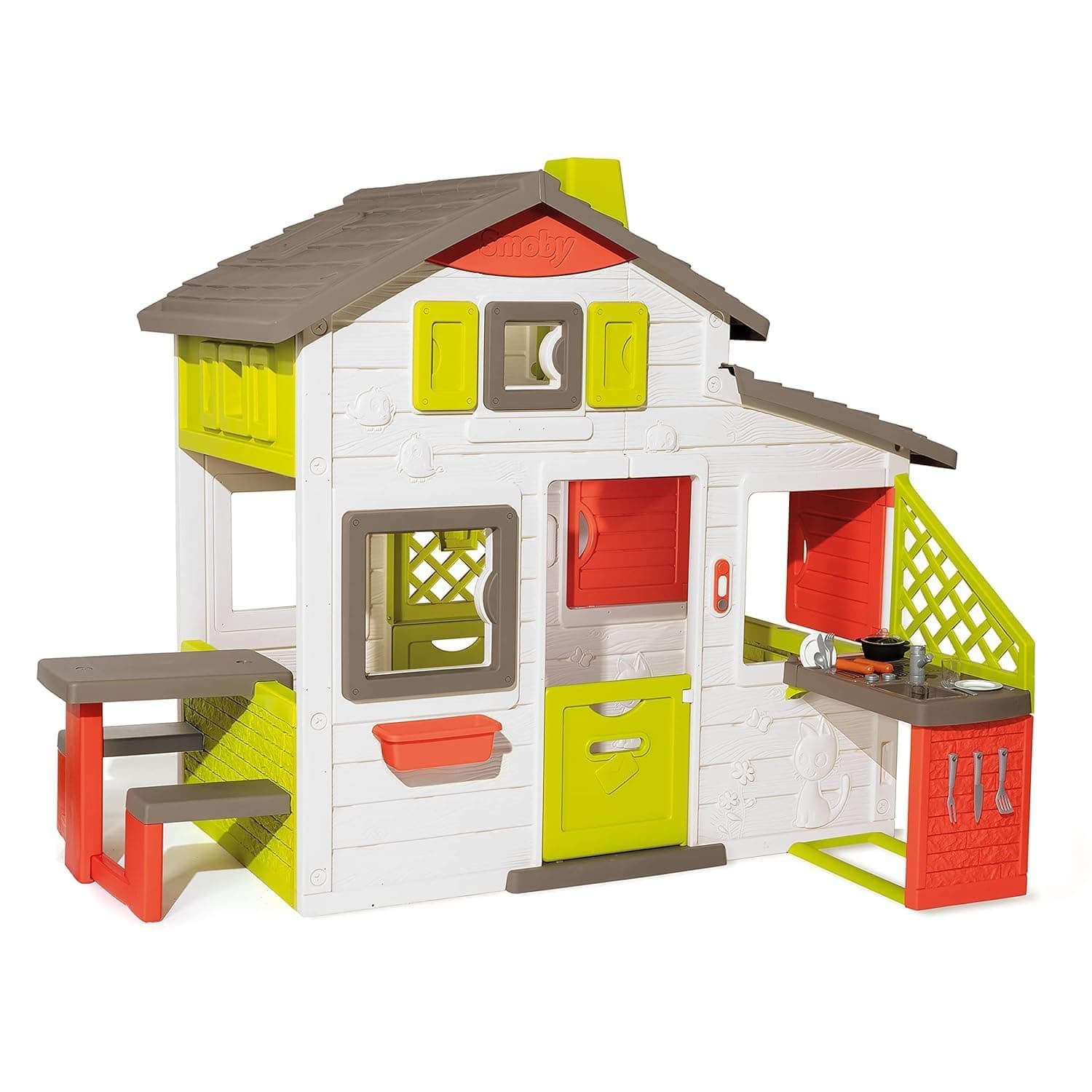 Smoby - Neo Friends House - Playhouse (2.1m tall) with accessories for kids, suitable both indoors and outdoorswith picnic table and kitchen for boys and girls aged 2 and over