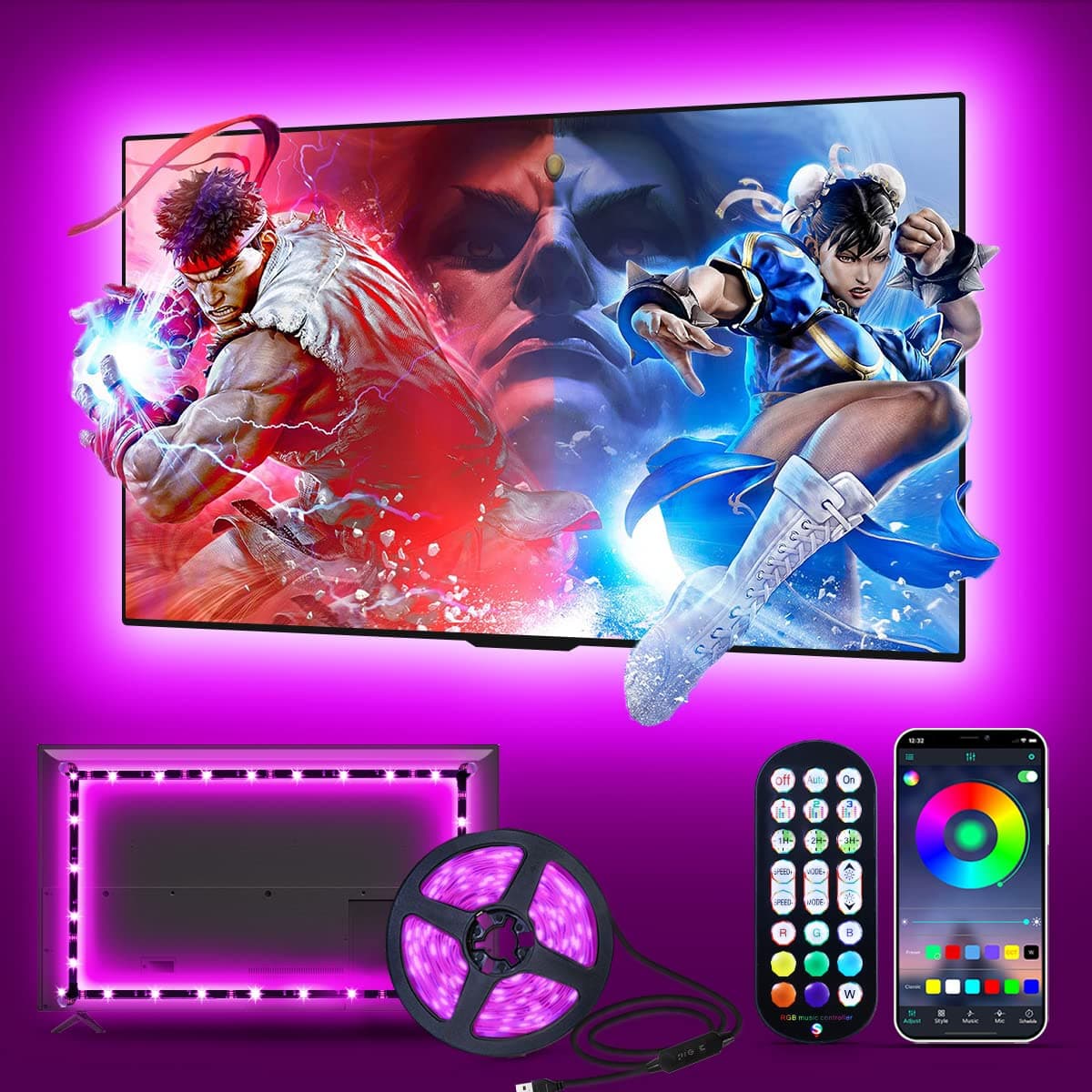 Daymeet Led Lights for TV, 16.4 FT Smart LED TV Backlights for 45-85 inch USB TV Behind Lighting Color Changing RGB TV Led Light Strip with Remote Music Sync Bluetooth APP Control for Bedroom, Party