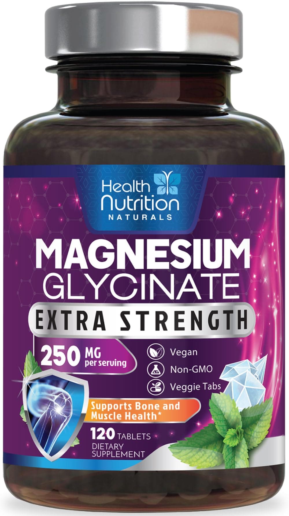 Magnesium Glycinate 250mg - 100% Chelated Magnesium for Max Absorption - Sleep Support, Muscle, Nerves, Bone & Heart Health Support, Best Mag Supplement, Vegan Non-GMO, 3rd Party Tested - 120 Tablets