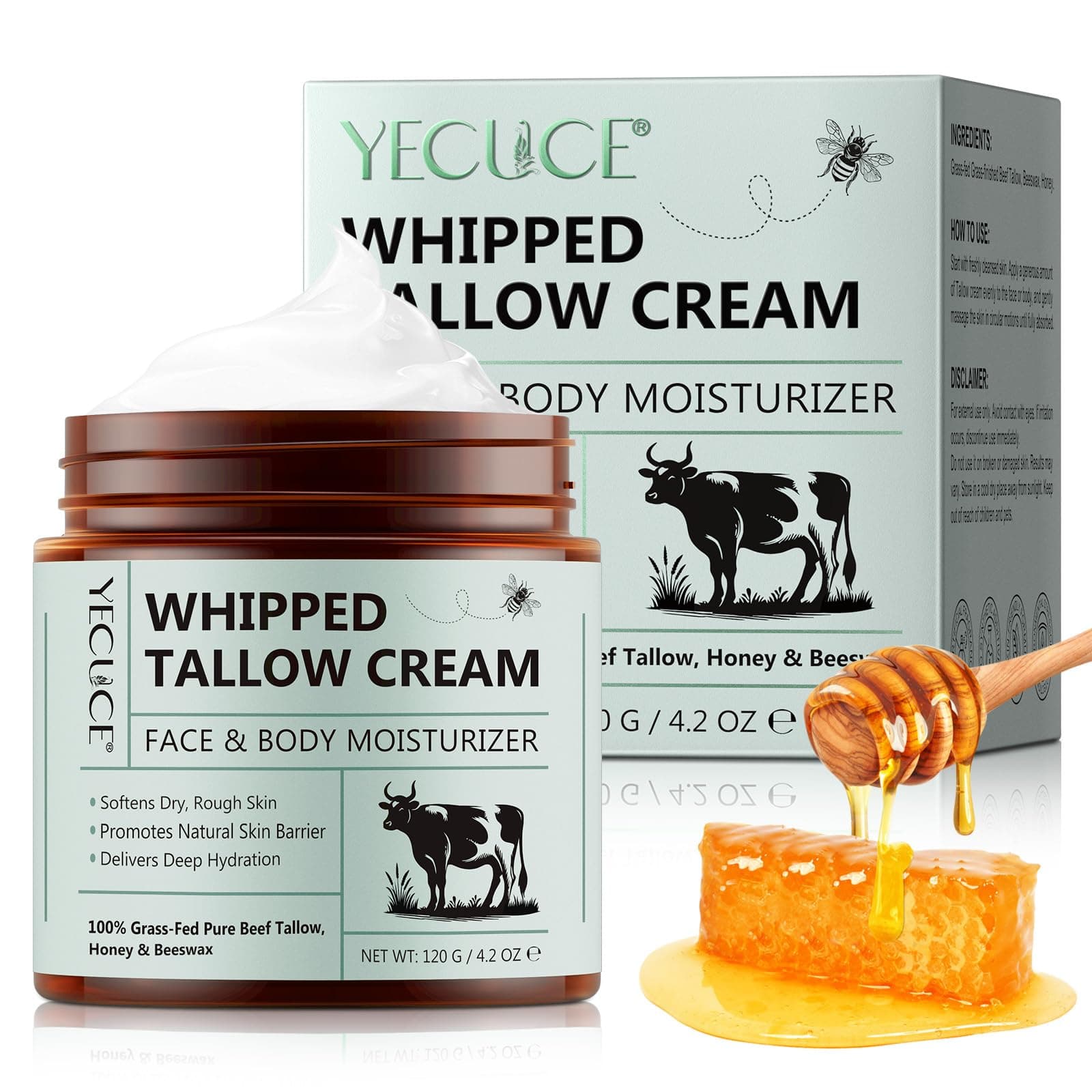 – Whipped Beef Tallow Balm for Skin 120g, Tallow Face Moisturizer for Sensitive Skin, Organic Grass Fed Tallow Balm to Repair Damaged Dry Skin, Unscented Skincare for All Skin Types