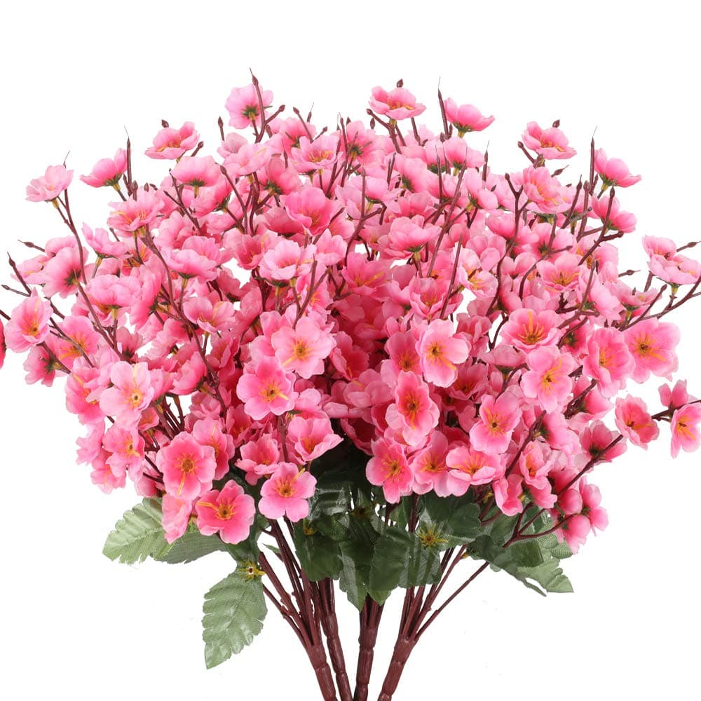 4PCS Artificial Flowers Silk Peach Blossom Arrangements Fake Plants Flower Bouquet for Home Garden DIY Wedding Decoration(Pink)