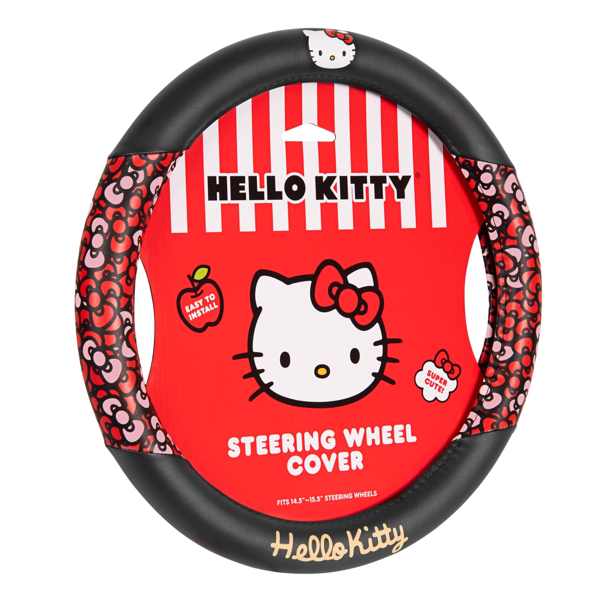 Hello Kitty Steering Wheel Cover, Official Sanrio Car Steering Wheel Cover with Universal Size 14.5-15.5, Cute Black for Women, Hello Kitty Car Accessories (Hello Kitty Bows)