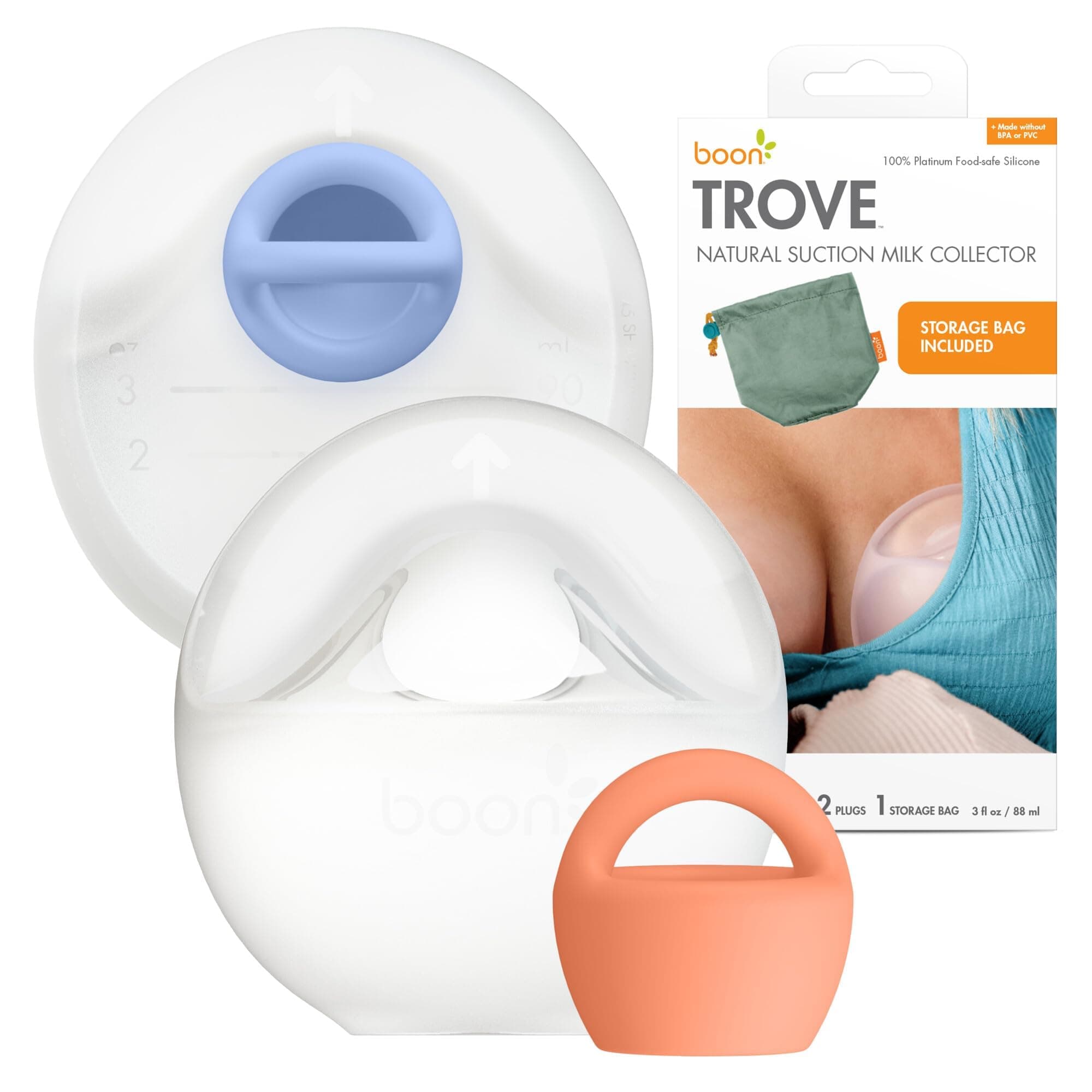 Boon Trove Silicone Manual Breast Bump - Hands Free Breast Pump - Breast Milk Collector with Travel Pouch - 2 Count