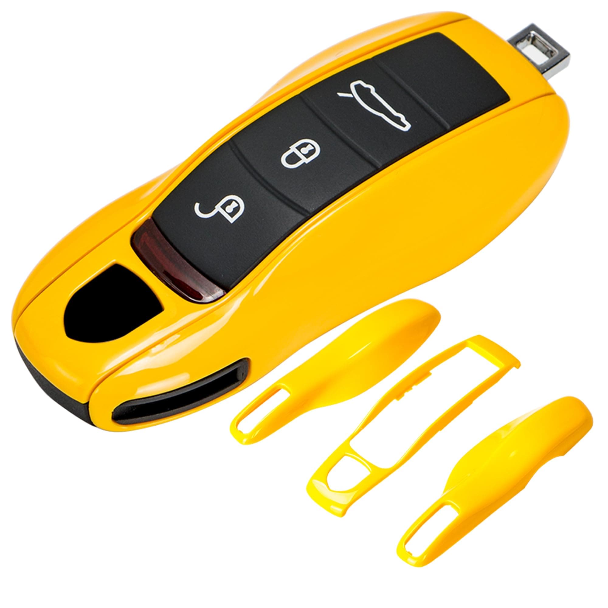 AeroBon 3-Piece Painted Key Cover Key Fob Shell Cover Compatible with Porsche Key Shell, Key Shell Replacement (MK1, Yellow)