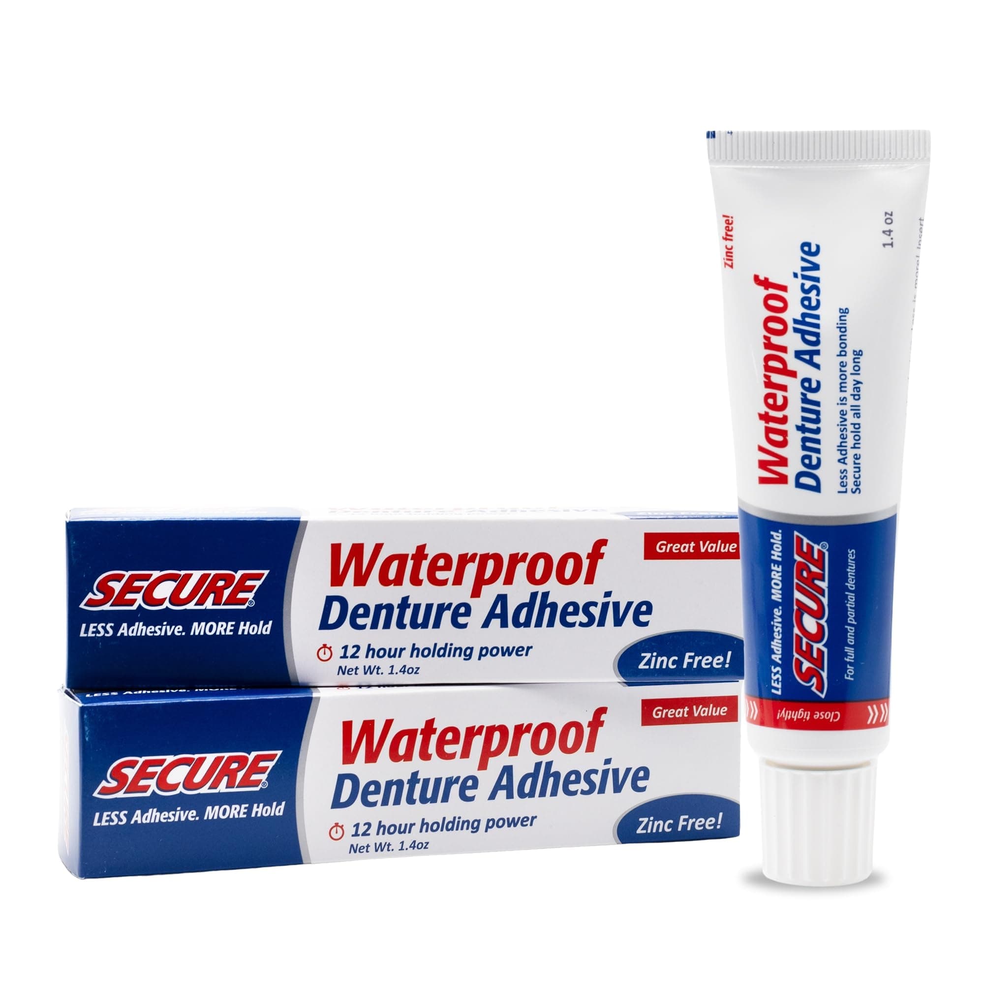 Secure Denture Waterproof Adhesive 1.40 oz - Pack of 2