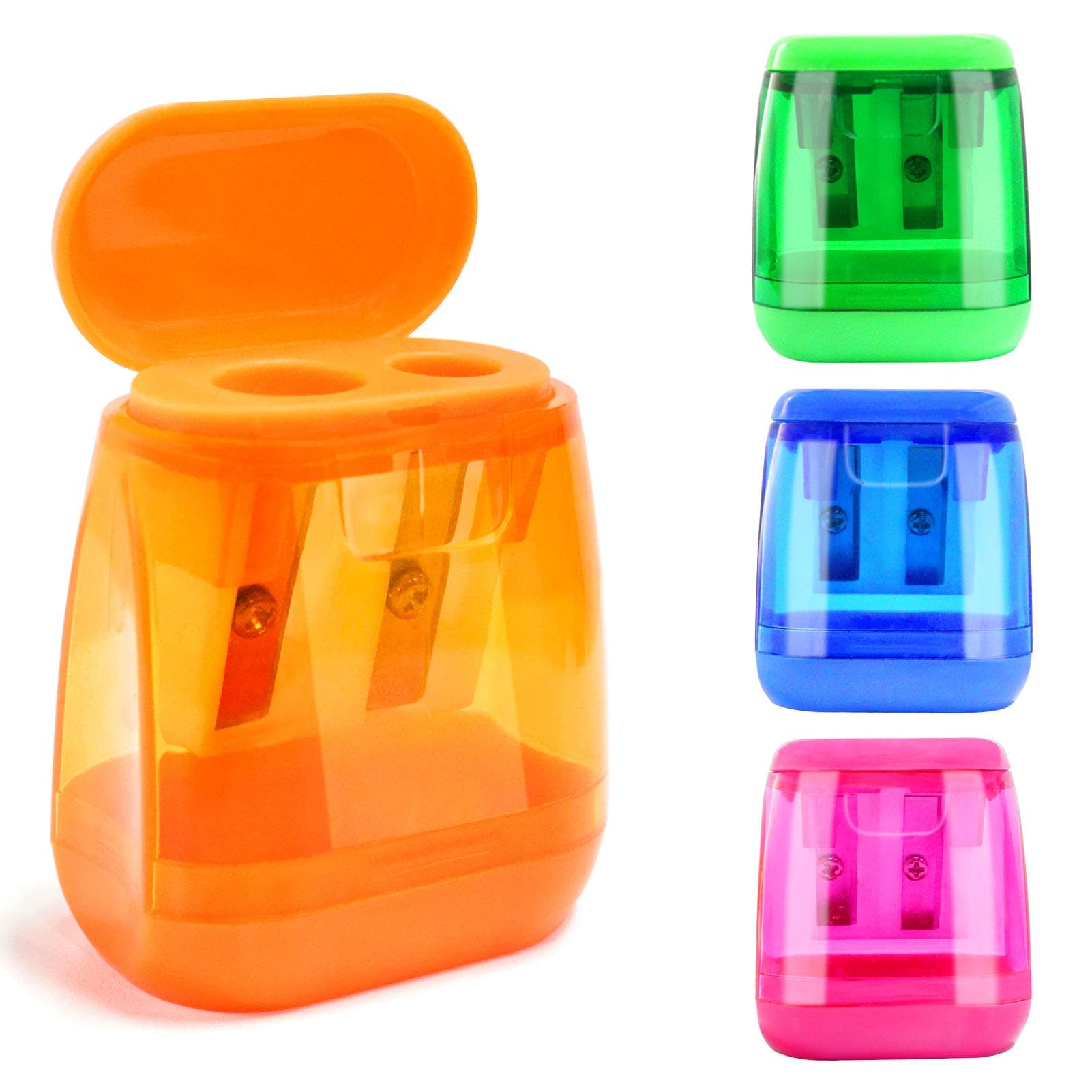 CosywellPencil Sharpener Manual Double Holes Colored Handheld Pencil Sharpeners with Lid Portable for School Home Class Office 4 Pcs 4 Colors