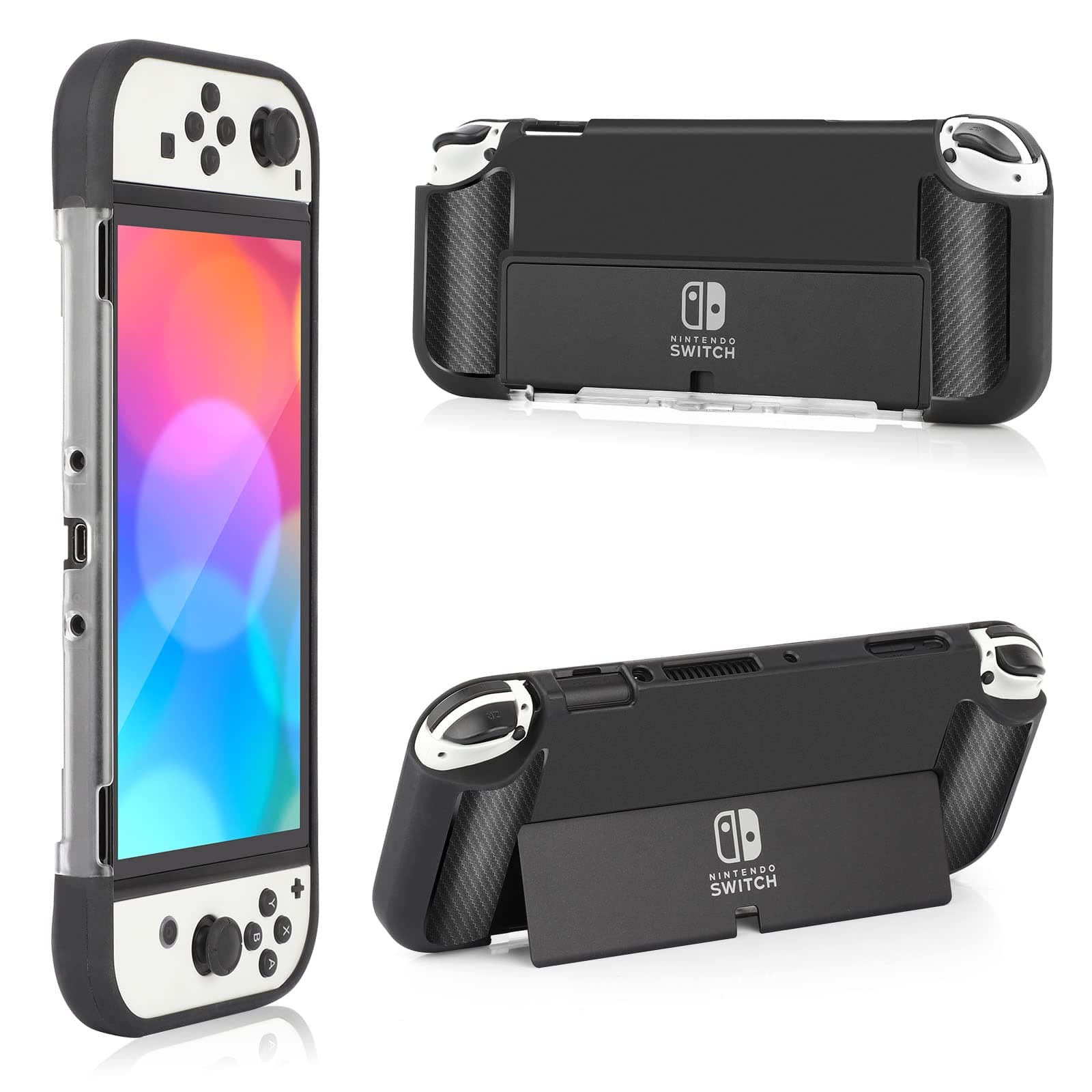 Trepcrow Protective Case Fit for Nintendo Switch OLED, TPU Grip and PC Protective Case Cover with Shock-Absorption Compatible with Nintendo Switch OLED Console,Black