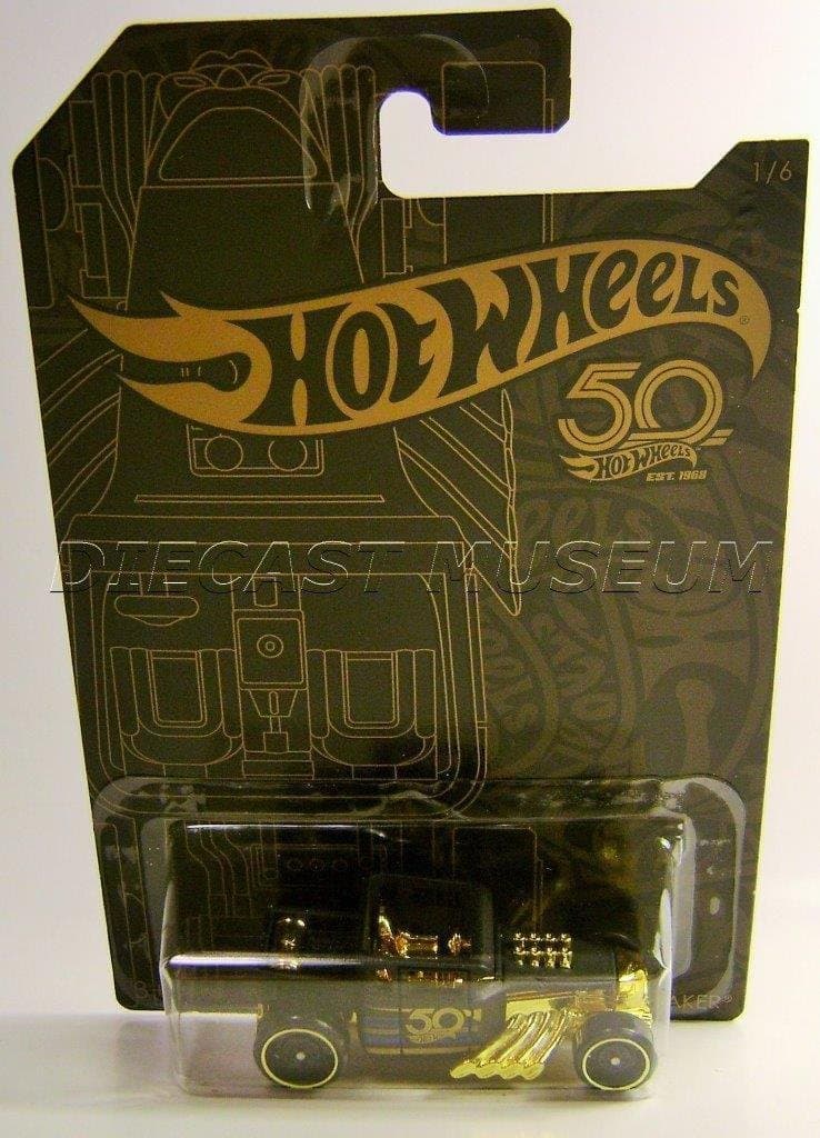 Mattel Hot Wheels 2018 50th Anniversary Black & Gold Series 1/64 Scale Diecast Model (Bone Shaker)