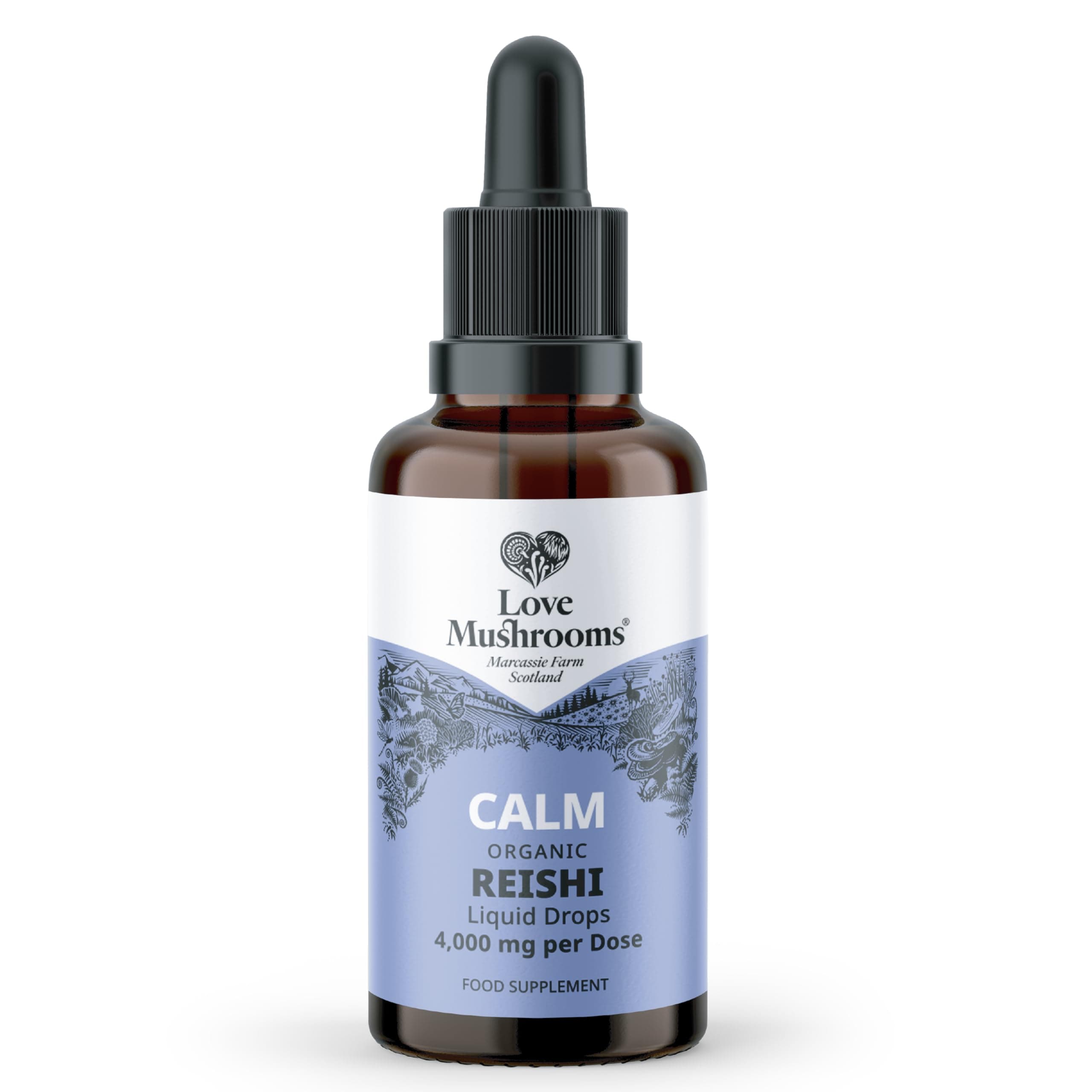 Organic Reishi 4,000mg per 1ml Liquid Extract | High Strength Mushroom Tincture for Calm, Restfulness & Balance Support | Vegan, Plant Based Food Supplement, UK Made | Sweet Taste 50ml
