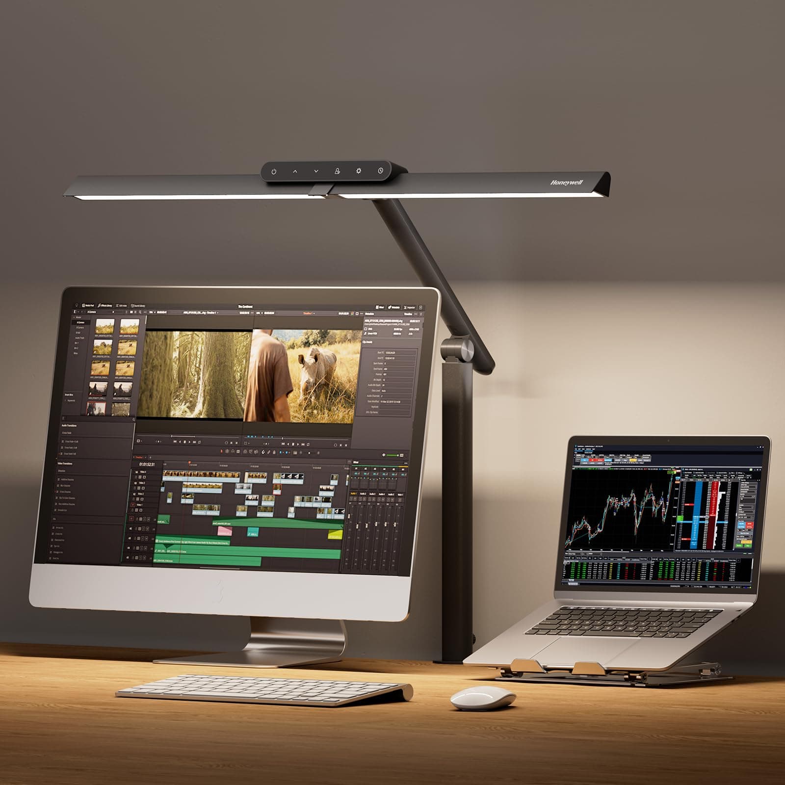 LED Desk Lamp with Clamp - HJ1 Sunturalux Eye-Caring Clip on Lights for Home Office, 1200LM Clamp Lamp 4 Color Modes Stepless Dimming Task Desk Light for Working Black