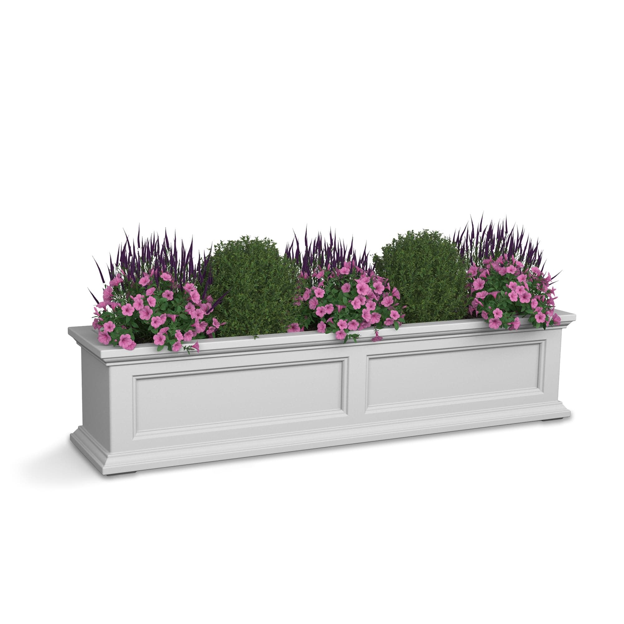 Mayne Fairfield 4ft Window Box - White - Durable Self Watering Resin Planter with Wall Mount Brackets, Plastic (5823-W)