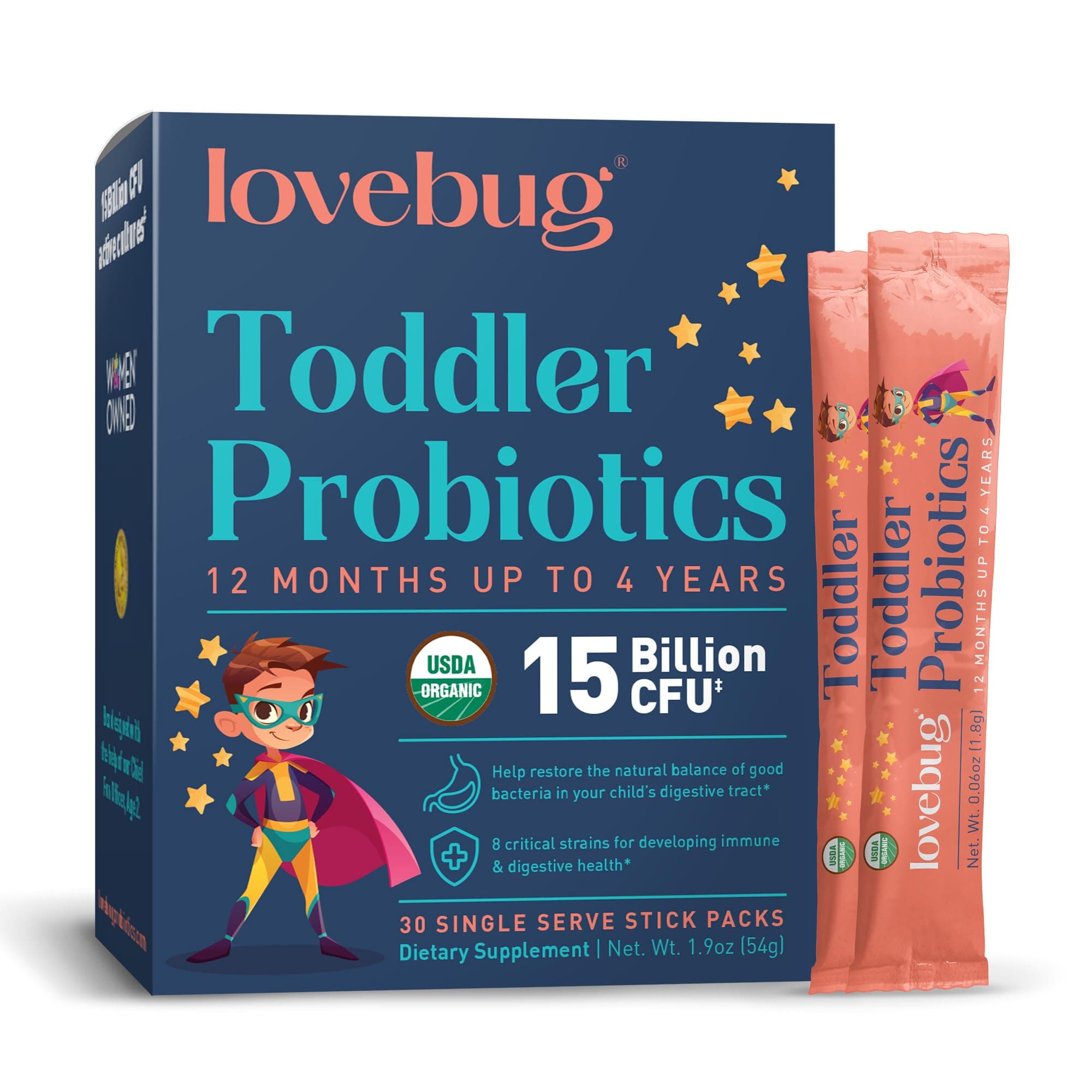 Probiotics Award Winning | Constipation & Stomach Discomfort | Softer Bowel Movements | Easy-to-Take Powder | Ages 12 Months to 4 Years | 30 Packets