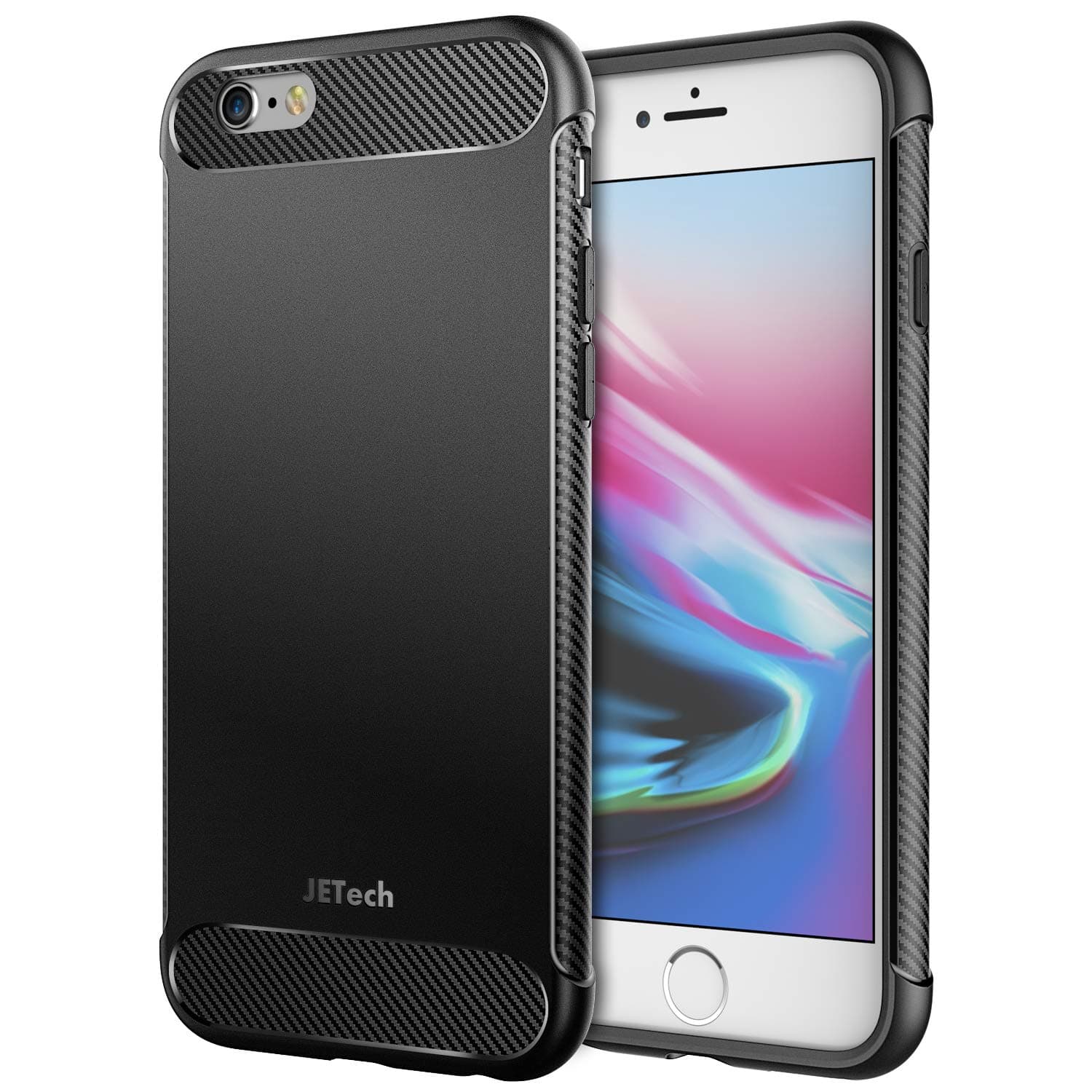 JETech Case for iPhone 6s and iPhone 6, Protective Cover with Shock-Absorption and Carbon Fiber Design, Black