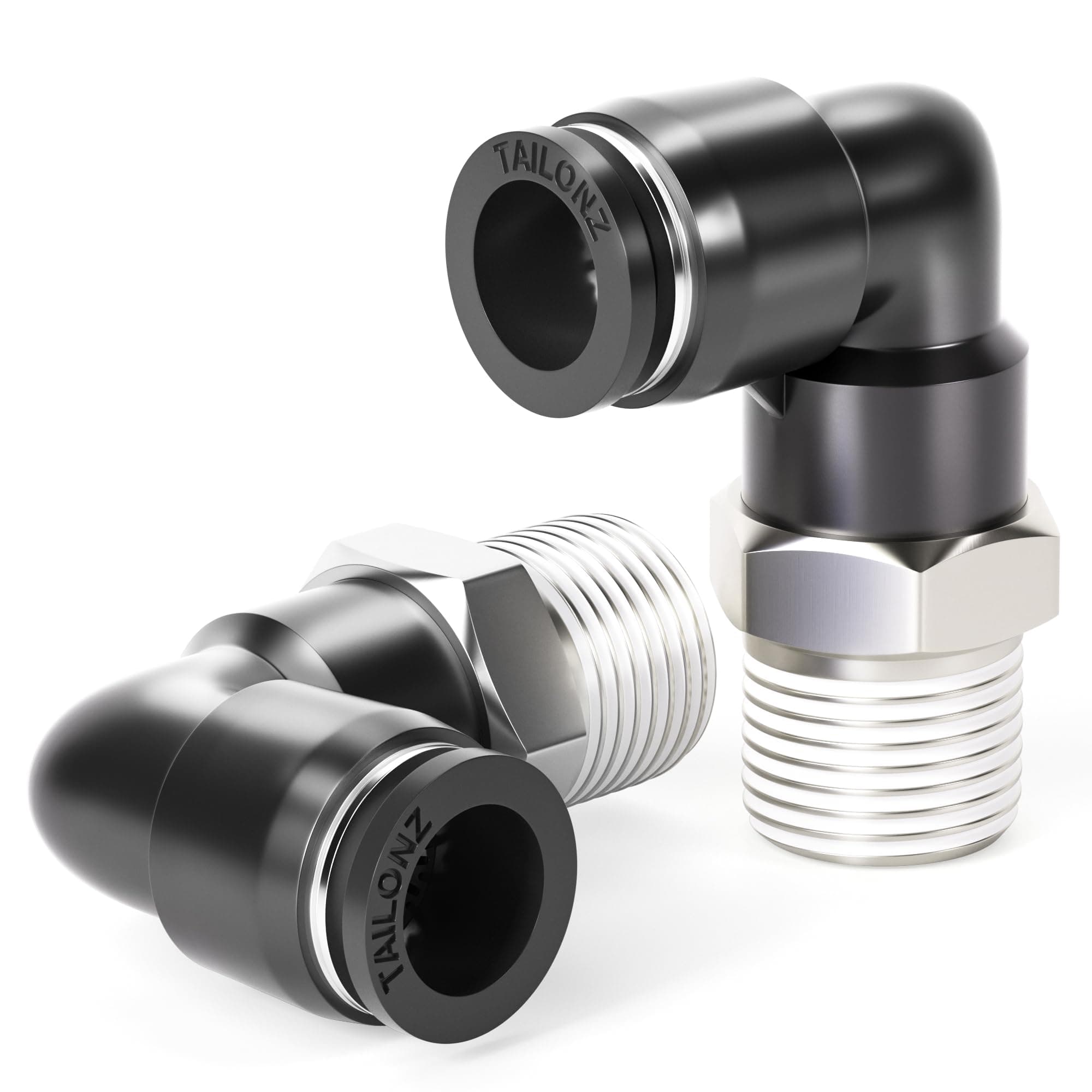 Tailonz Pneumatic Male Elbow 1/2 Inch Tube OD x 1/2 Inch NPT Thread Push to Connect Fittings PL-1/2-N4 (Pack of 5)