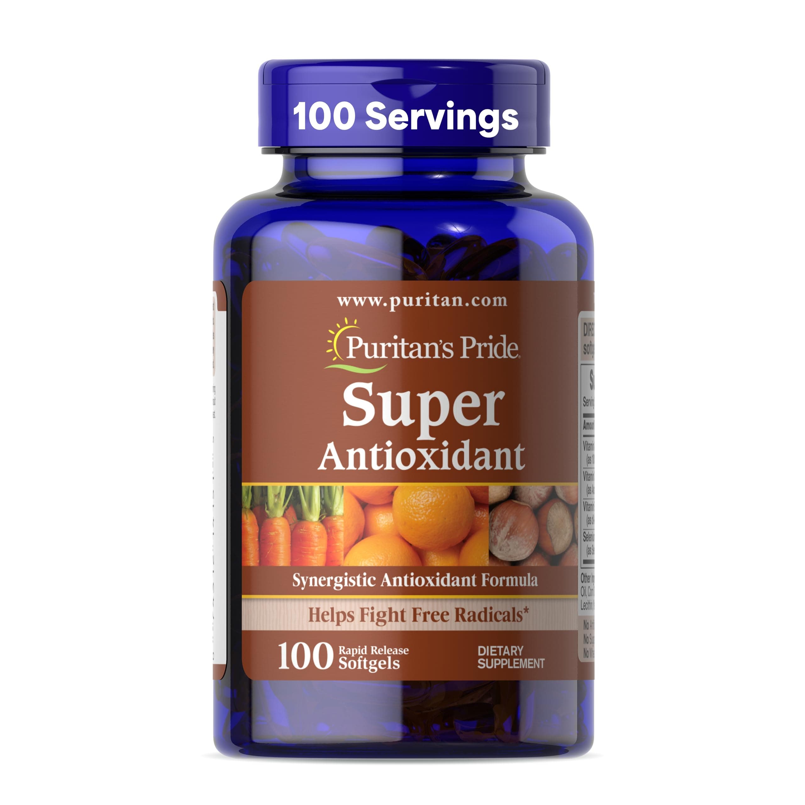 Premium Super Synergistic Antioxidant Formula, Dietary Supplement to Help Fight Premature Aging*, Vitamins A, C, E, and Selenium Mineral, 3 Month Supply, 100 Rapid Release Softgels