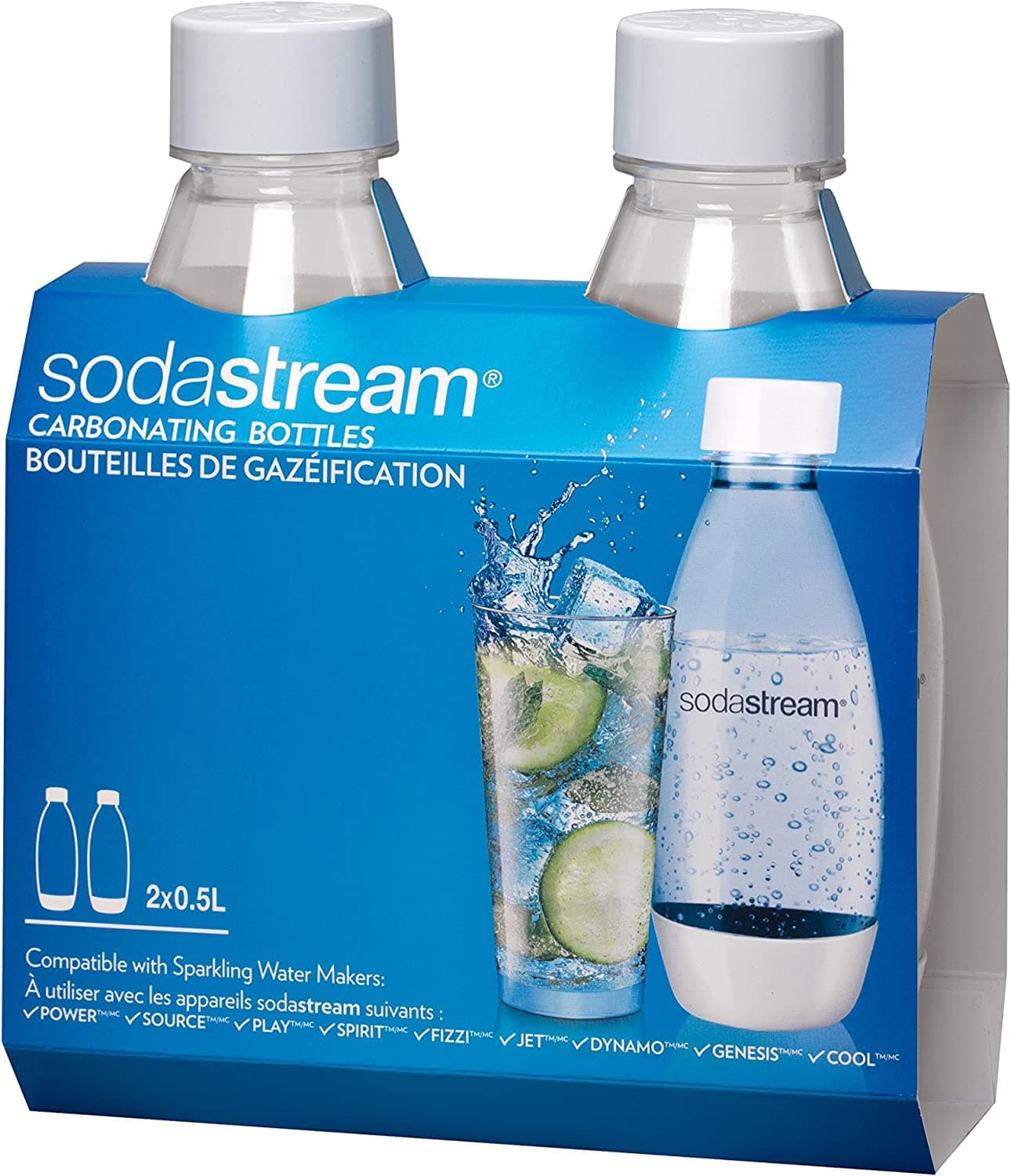 sodastream16.9 Oz / 0.5 Liter White Carbonating Bottles 2-Pack for Source & Genesis Soda Makers - Lasts Up to 3 Years!