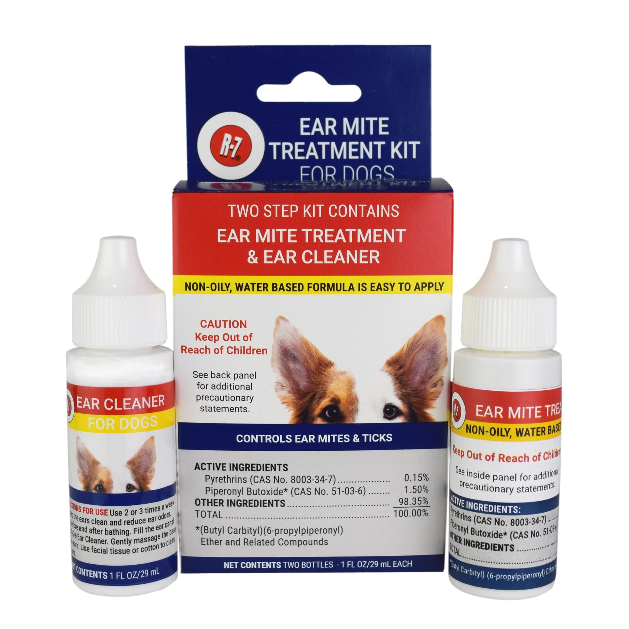 Miracle Care R7 Ear Mite Treatment and Ear Cleaner Kit for Dogs, 1 Ounce Bottles of Each, Controls Ticks and Mites
