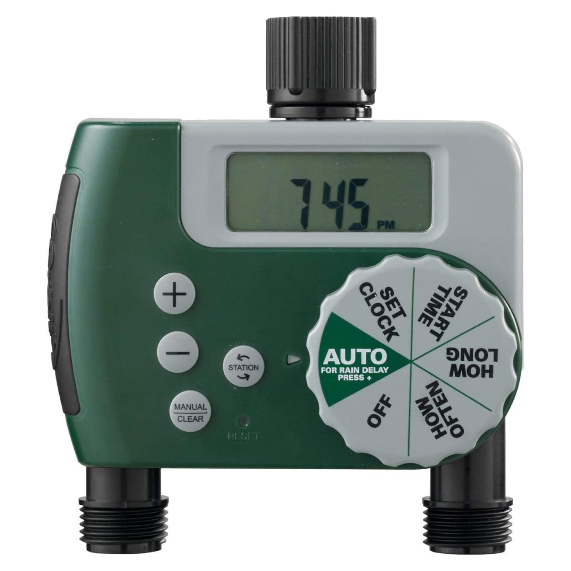 58910 Programmable Hose Faucet Timer, 2 Outlet, Green