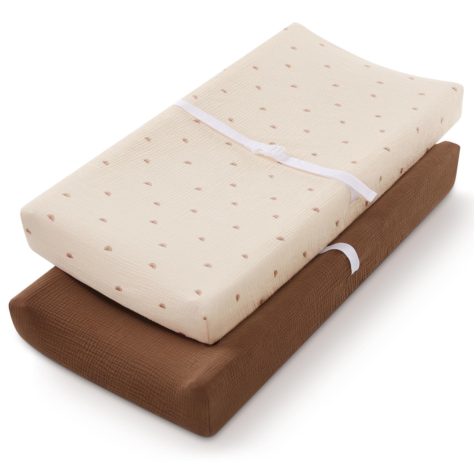 Muslin Changing Pad Cover for Girls Boys, Ultra Soft Breathable Cotton, Baby Diaper Change Table Pad Covers, 2Pack (Sunshine&Brown)