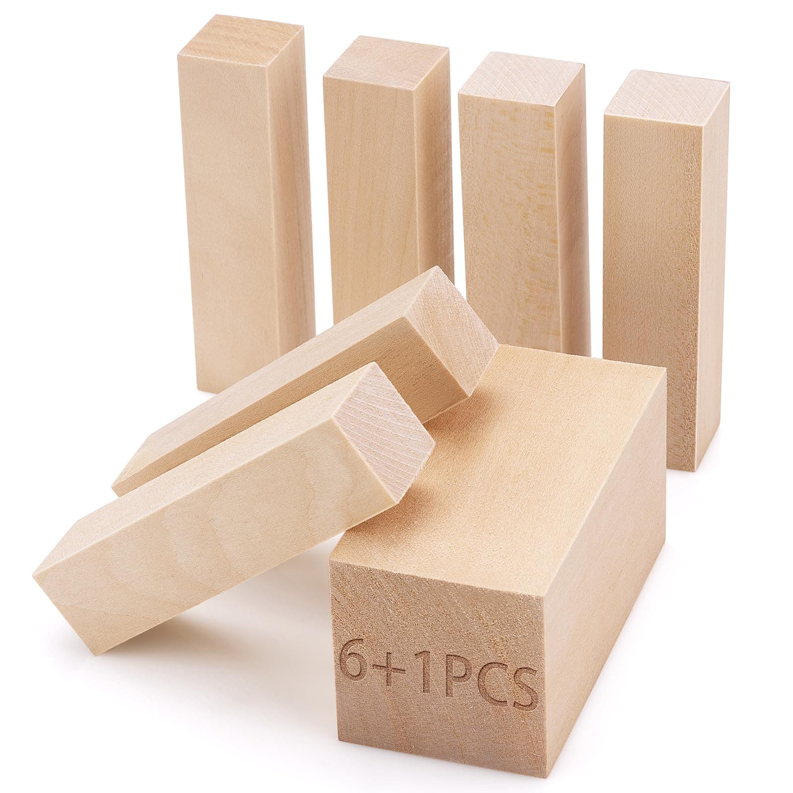 7 Pcs Basswood Blocks for Carving & Whittling - 2 Sizes (4x1x1 & 4x2x2 Inches), Premium Wood Set, Ideal for Crafts, Model Building, and Artisans (Carving & Whittling Wood)
