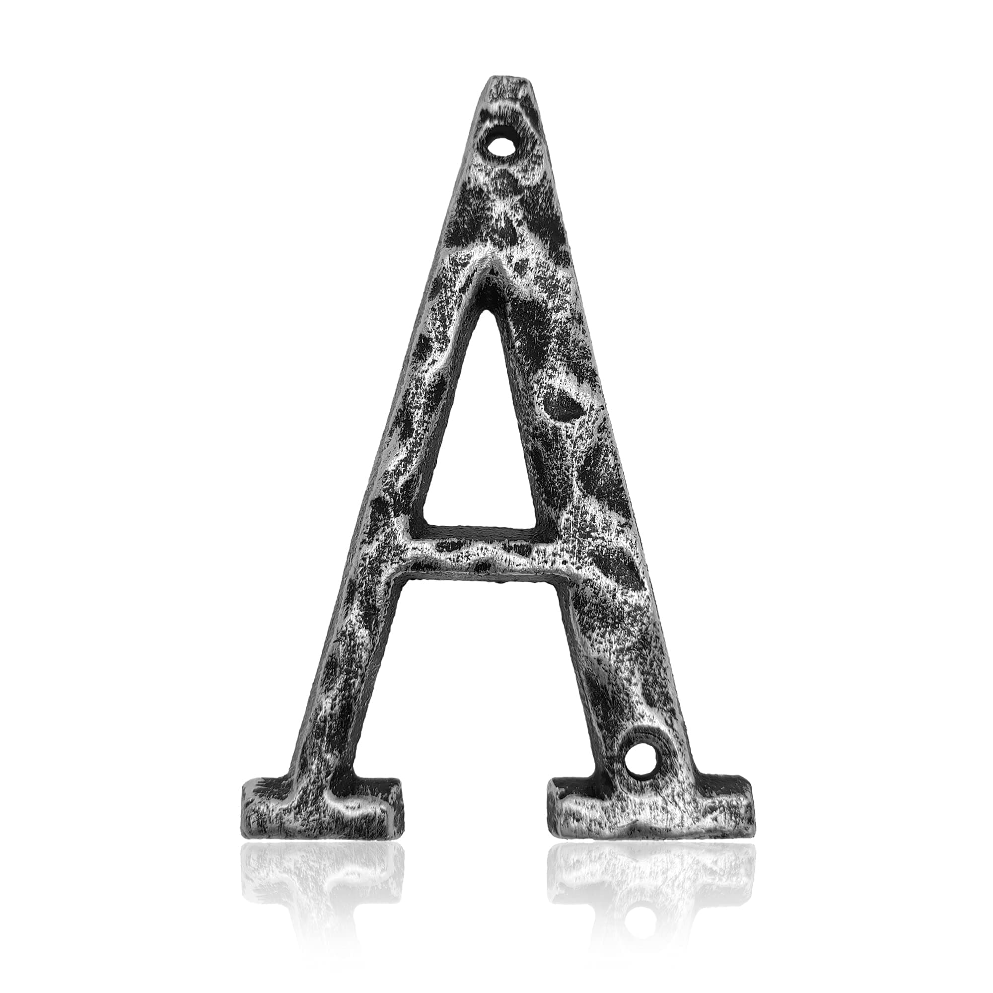 5.5 Inch House Numbers- Unique Cast Iron Metal Address / Mailbox Number for Outside or Front Door, Handmade Antique Silver Finish, Letter A