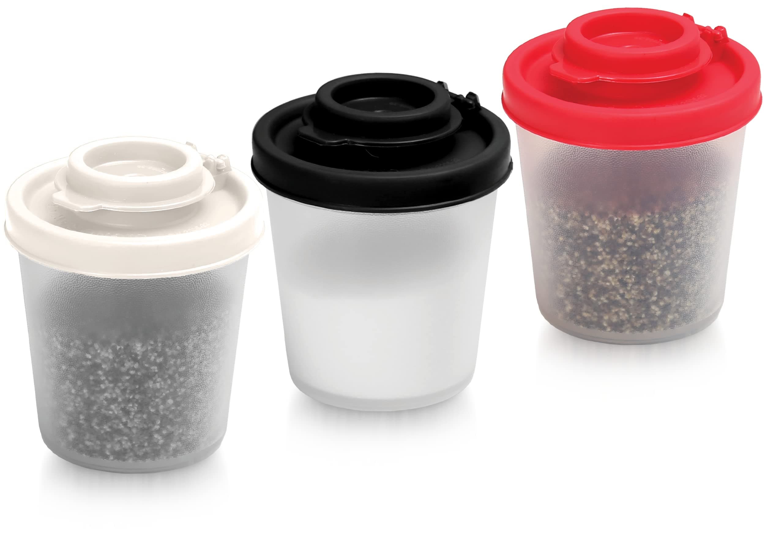 SIGNORAWARE Salt and Pepper Shakers Moisture Proof Salt Shaker to go Camping Picnic Outdoors Kitchen Lunch Boxes Travel Spice Set Clear with colored lids Plastic Airtight Dispenser (Medium,3 pack)