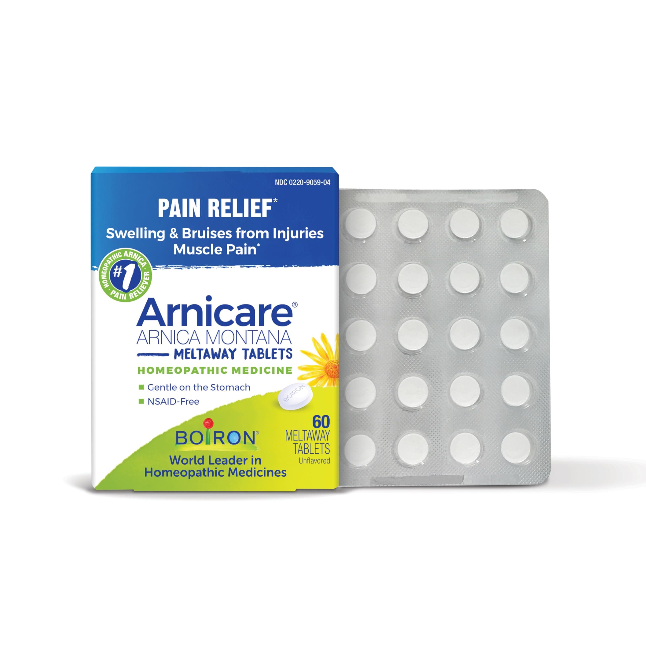 Boiron Arnicare Tablets for Pain Relief from Muscle Pain, Joint Soreness, Swelling from Injury or Bruises - 60 Count