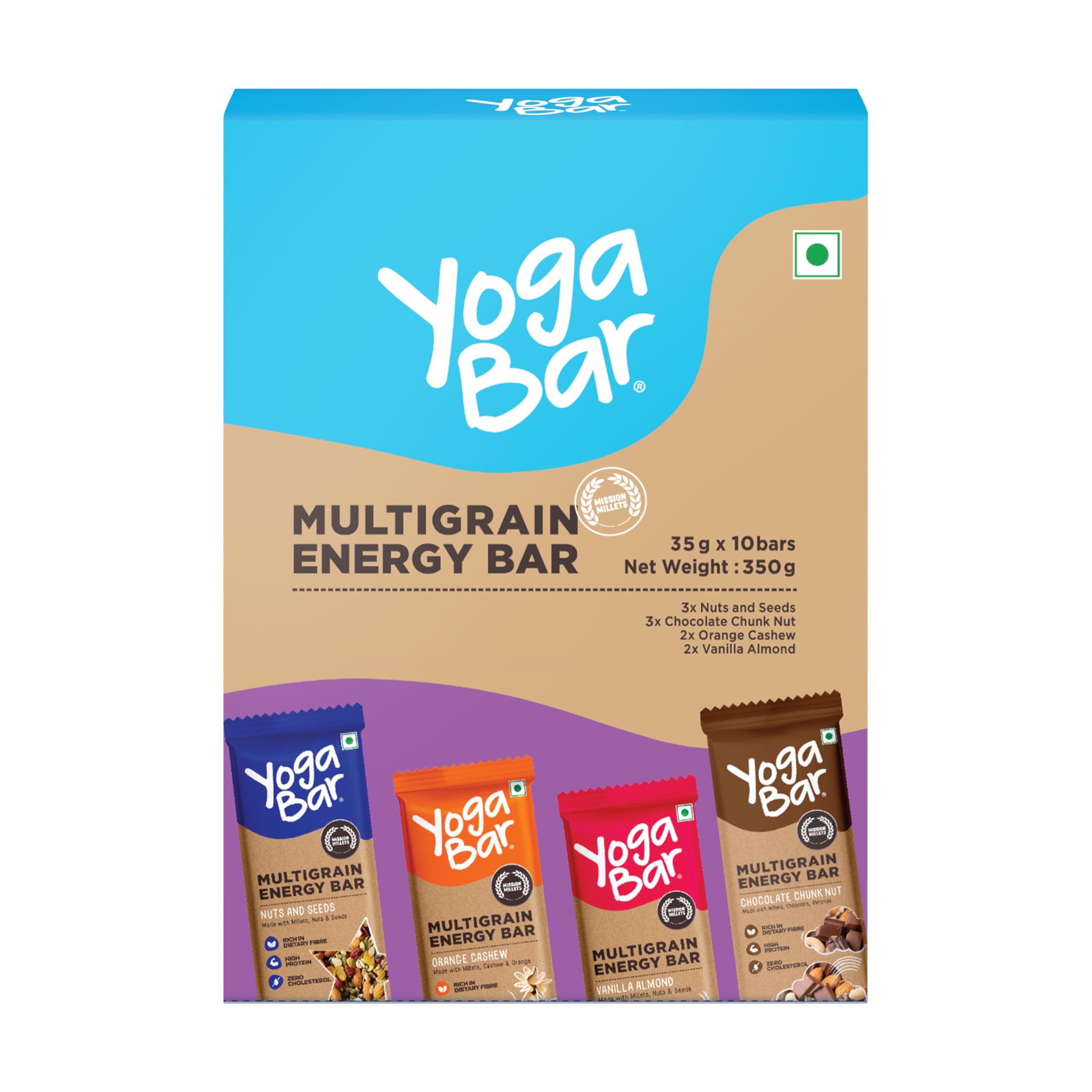 Multigrain Energy Bars 380Gm Pack (38G x10) - Healthy Diet with Fruits, Nuts, Oats and Millets, Gluten Free, Crunchy Granola Bars, Packed with Chia and Sunflower Seeds (10 Bar)