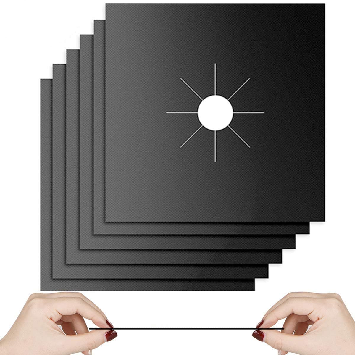 10 Pack Gas Stove Burner Covers - Stove Protectors Non-Stick Reusable Stove Top Liners for Gas Burners Heat-resistant,Double Thickness, Range Covers for Kitchen Cooking Fast Clean 10.6”x10.6”, Black