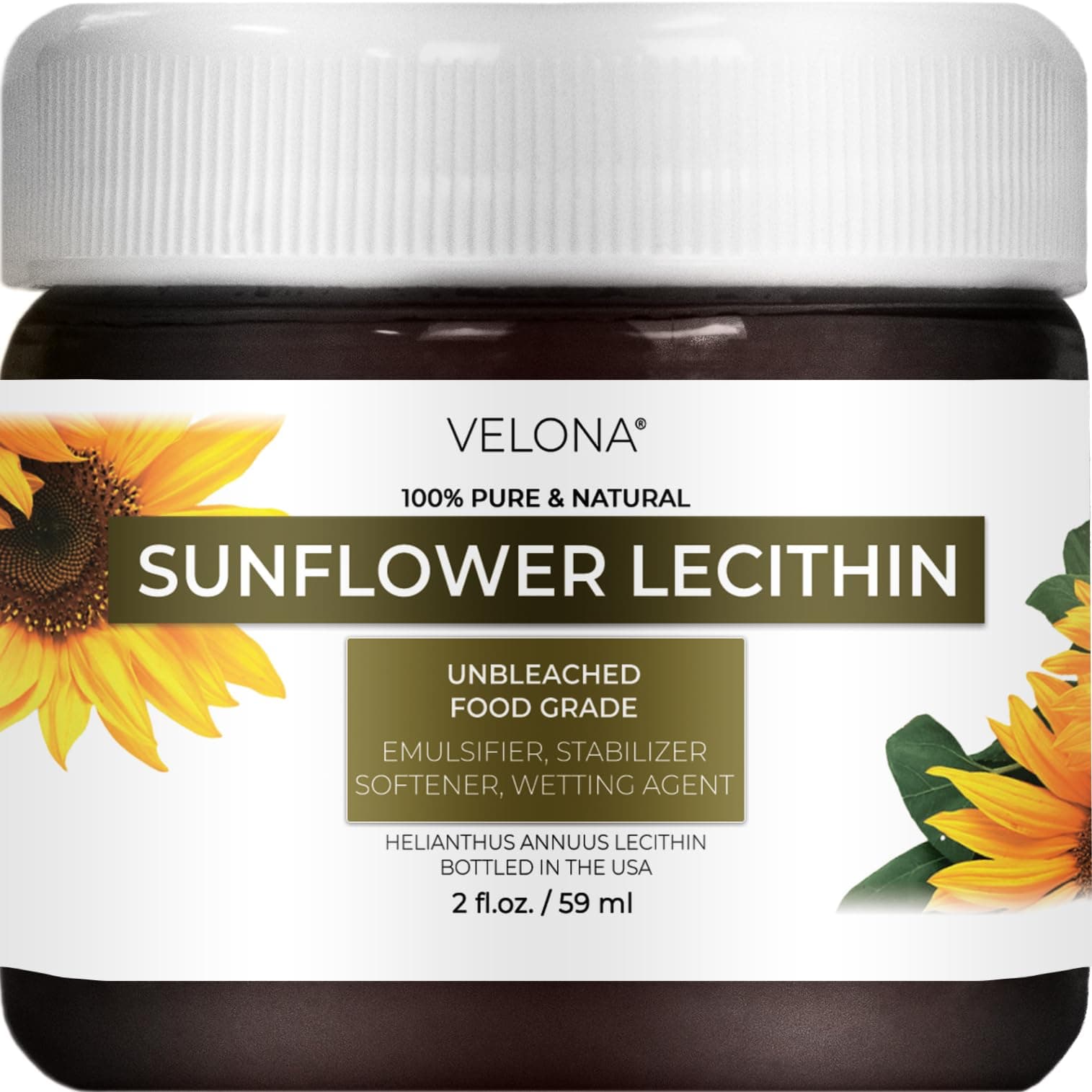 velona Pure Liquid Sunflower Lecithin 2 Fl Oz | Food Grade | Unbleached | Emulsifier, Stabilizer, Softener, Smoother, Wetting Agent | Use Today - Enjoy Results