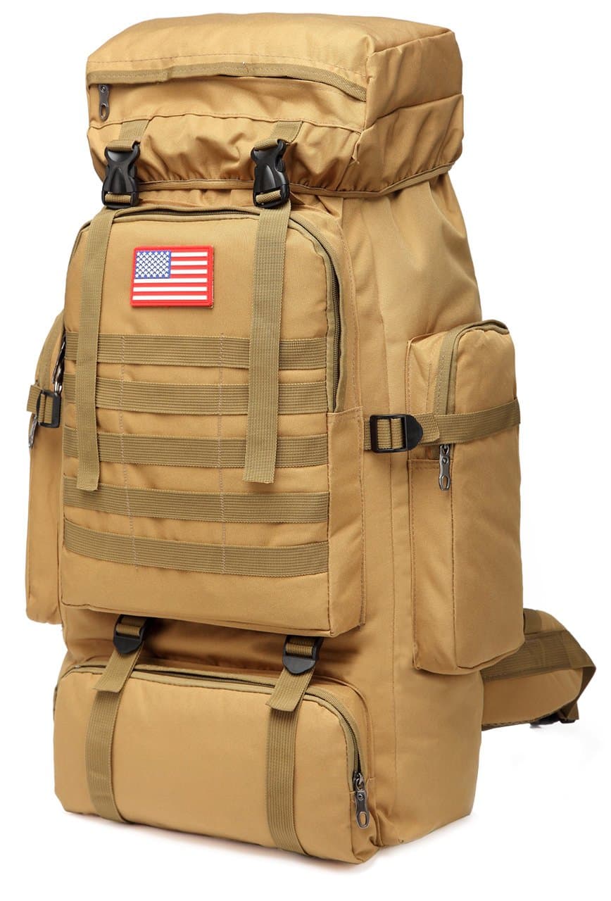 DALNK Military Backpack 80L Tactical Molle Backpack Rucksack Bug Out Bag for Shotting Hunting Camping Hiking Trekking by (Khaki)