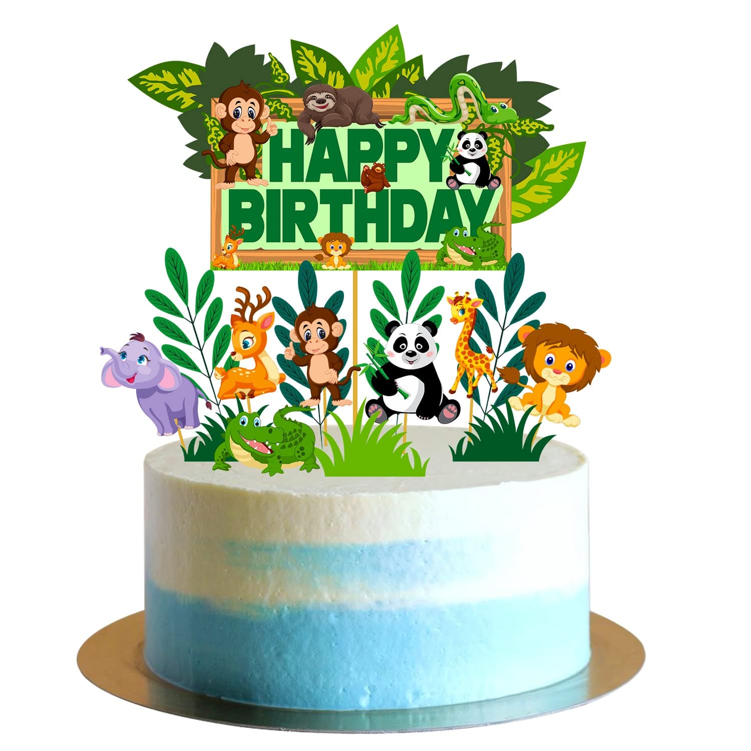 Party Propz Jungle Theme Cake Topper - 15 Pcs, Happy Birthday Cake Topper Jungle Themes | Animal Cake Toppers For Cake Decoration For Kids | Jungle Theme Cake Toppers For Cake Decoration