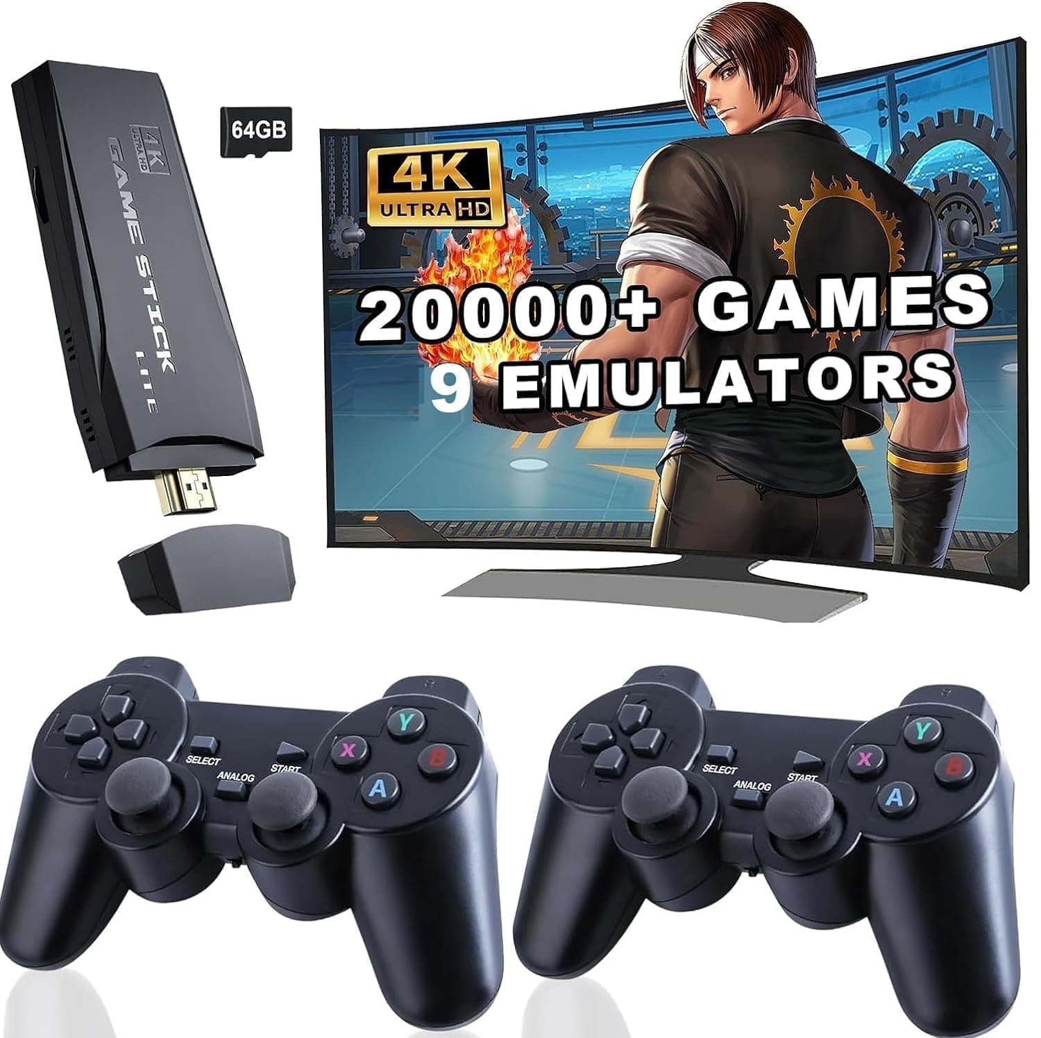 RetroVideo 4K Ultra HD Gaming Console - 24,000+ Games, 10 Emulators, Dual-Player Wireless Game Stick,Black,Retro Gaming System